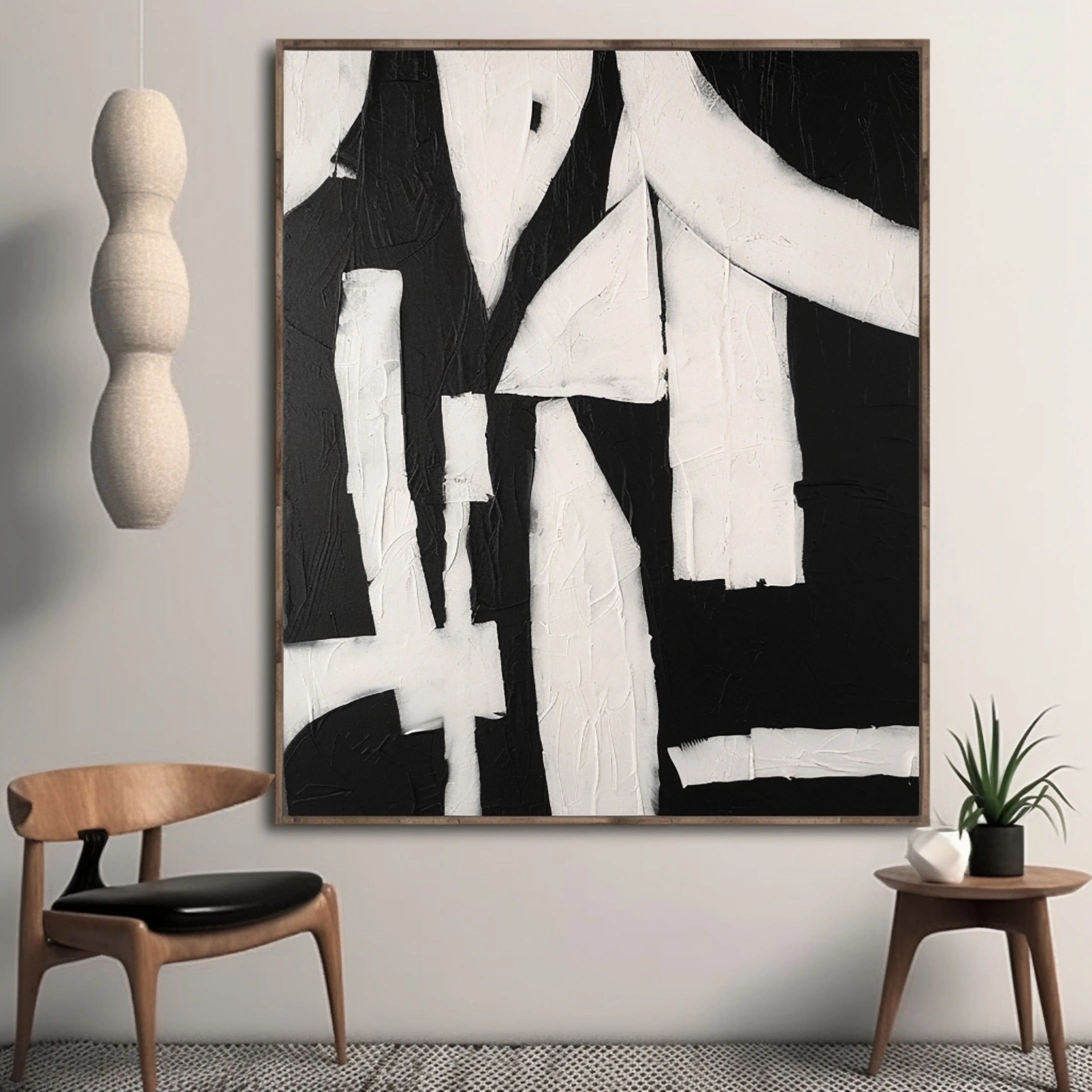 Eleanos Gallery Textured Wabi Sabi Abstract Painting Black Beige for Living Room/Bedroom
