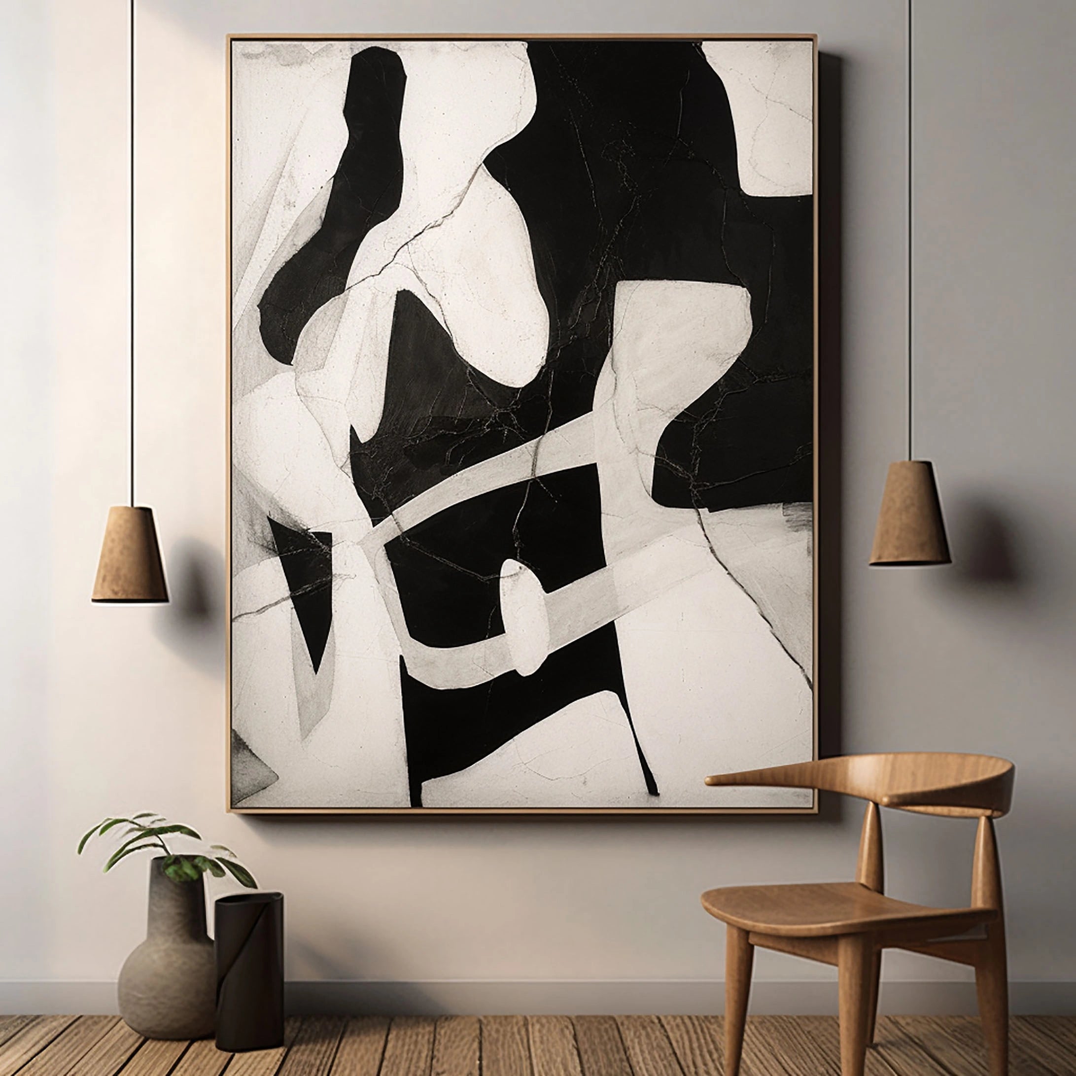 Large Abstract Wabi Sabi Painting Black Beige Wall Artwork on Canvas