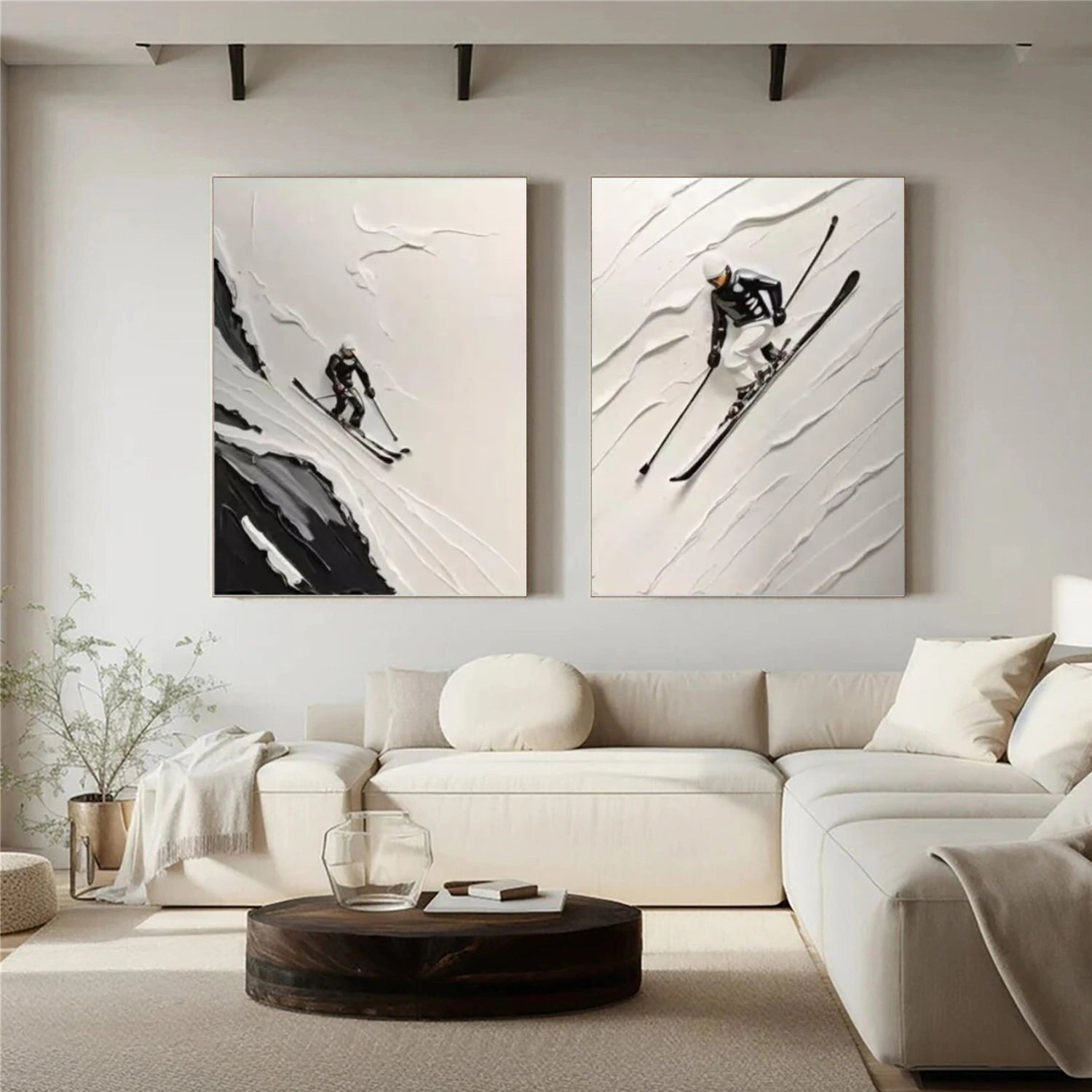 Skiing Sport Textured Wall Art Set of 2 #SA039