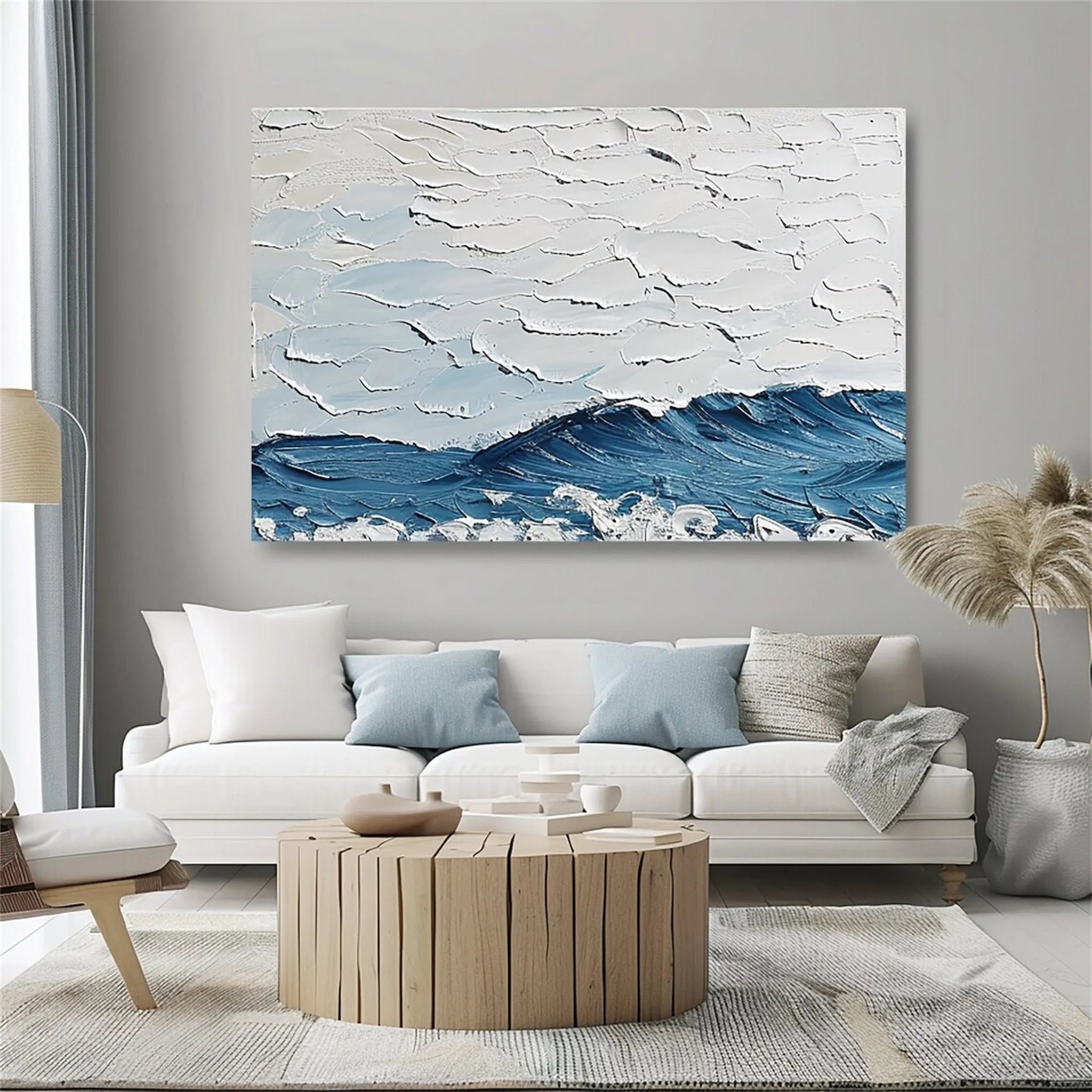 Minimalist Plaster Art Sea Slap Painting Wall Decor Large Canvas #MM130