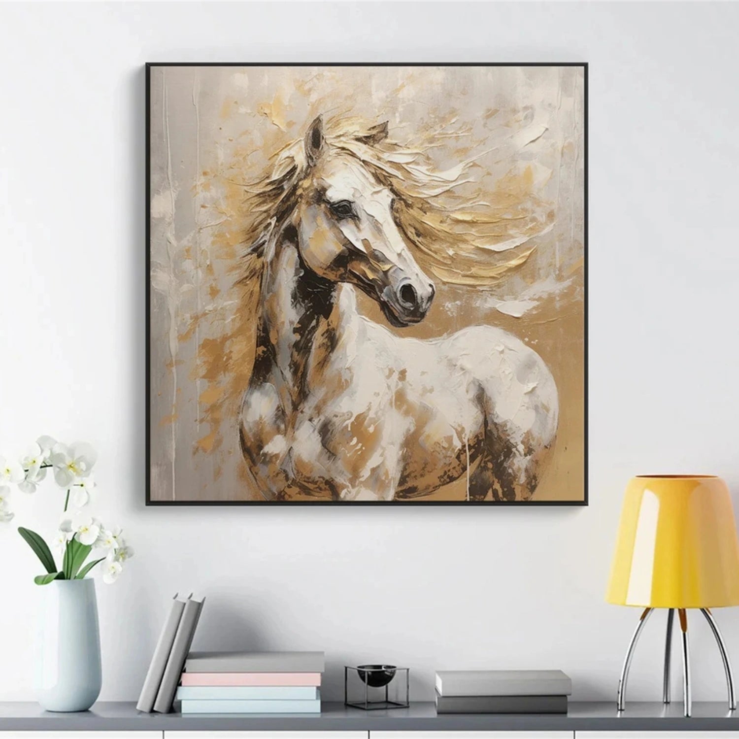 Beige and Brown Horse Abstract Animal Wall Art #AL075