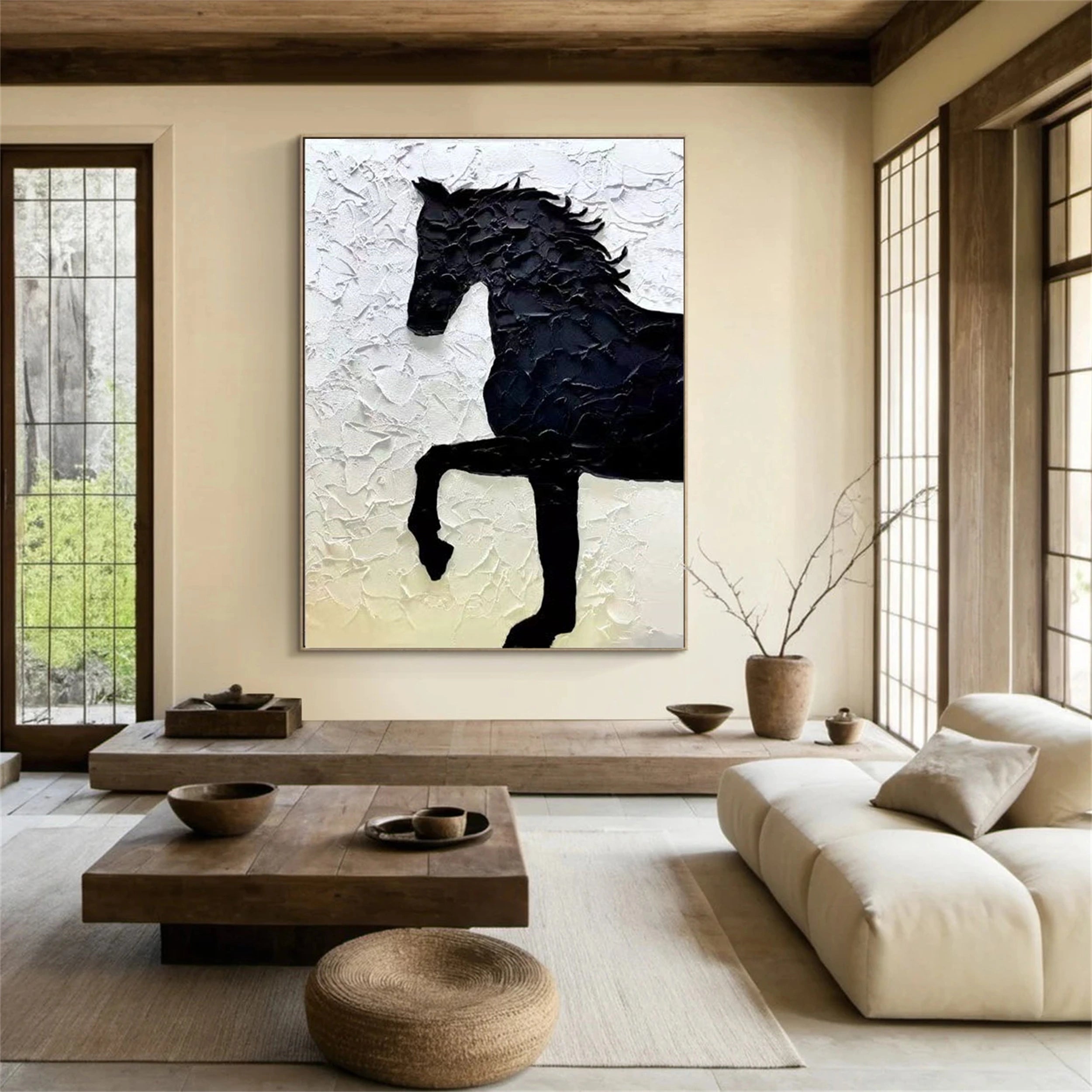 White And Black Horse Abstract Animal Wall Art #AL015