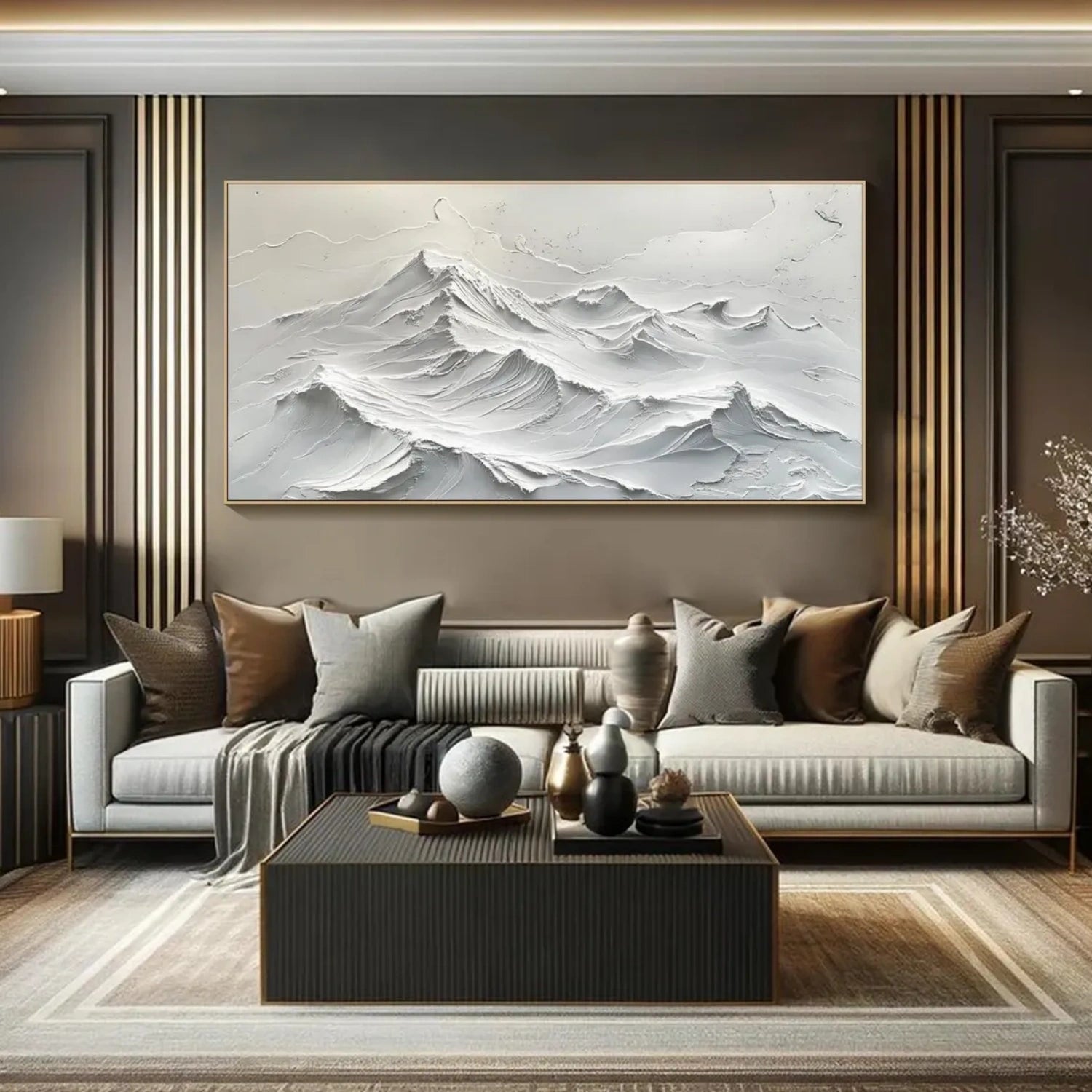 White Minimalistic Mountain Textured Art #MM208