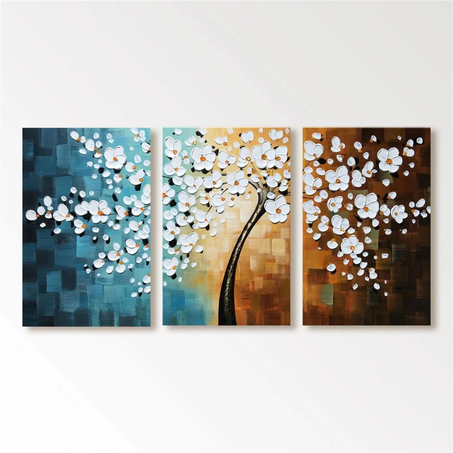 Colorful Flower & Tree Abstract Textured Wall Art Set of 3#ML051