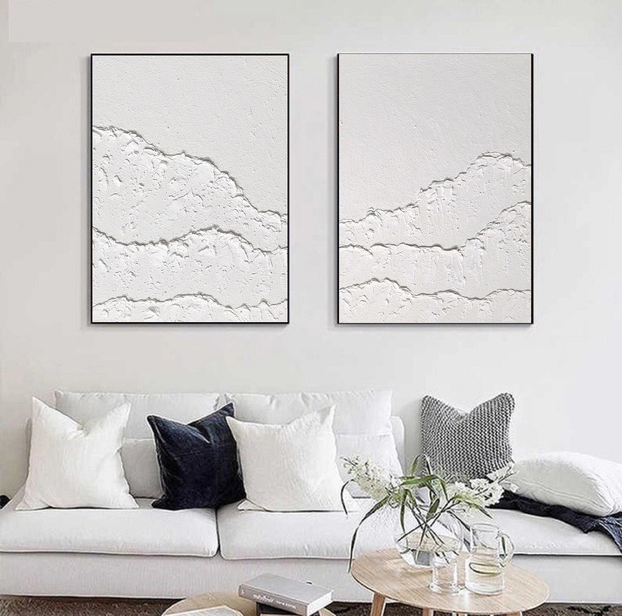 Set of 2 Textured Plaster Art Painting Minimalistic Room Decor