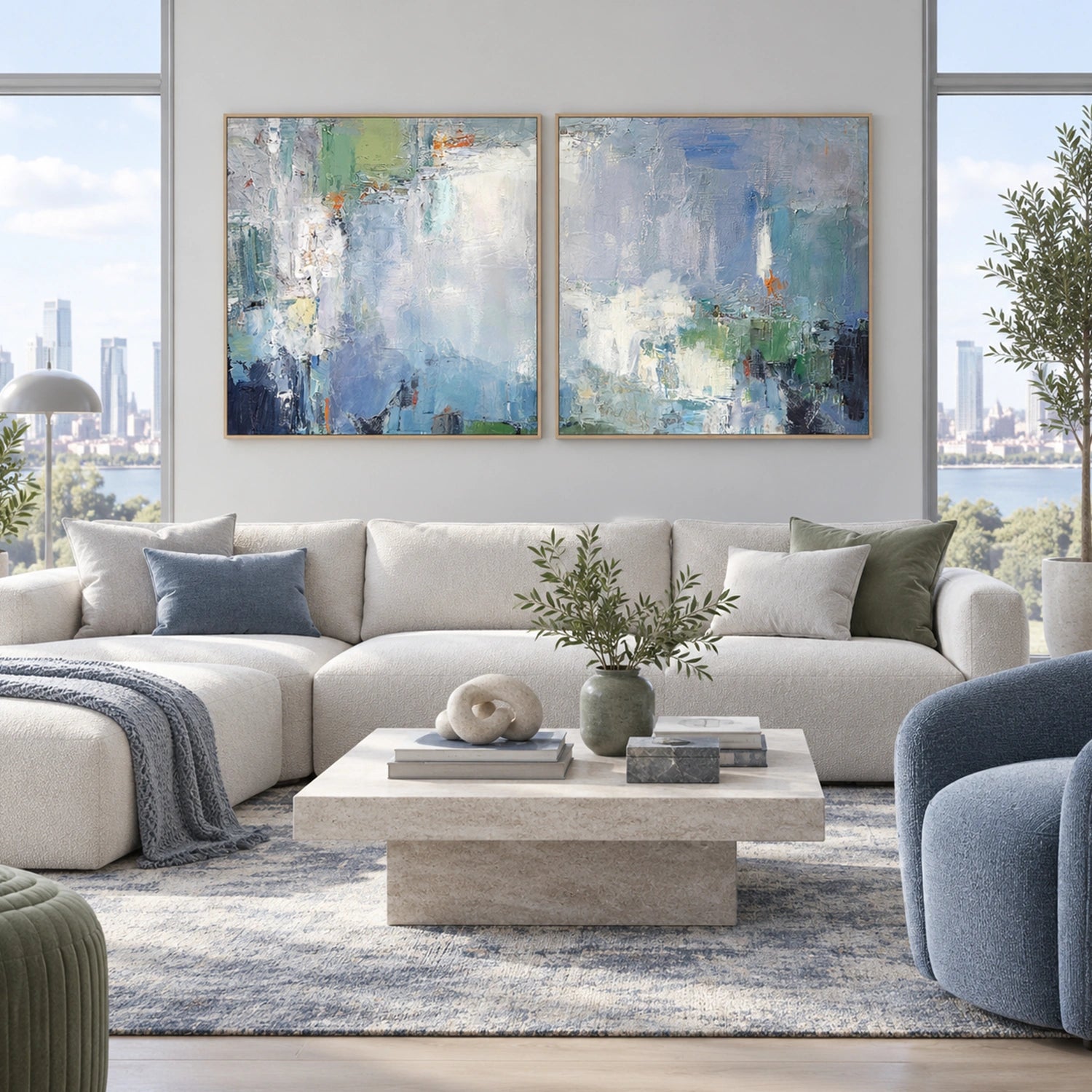 Blue Abstract Canvas Art Set of 2 #WS1153