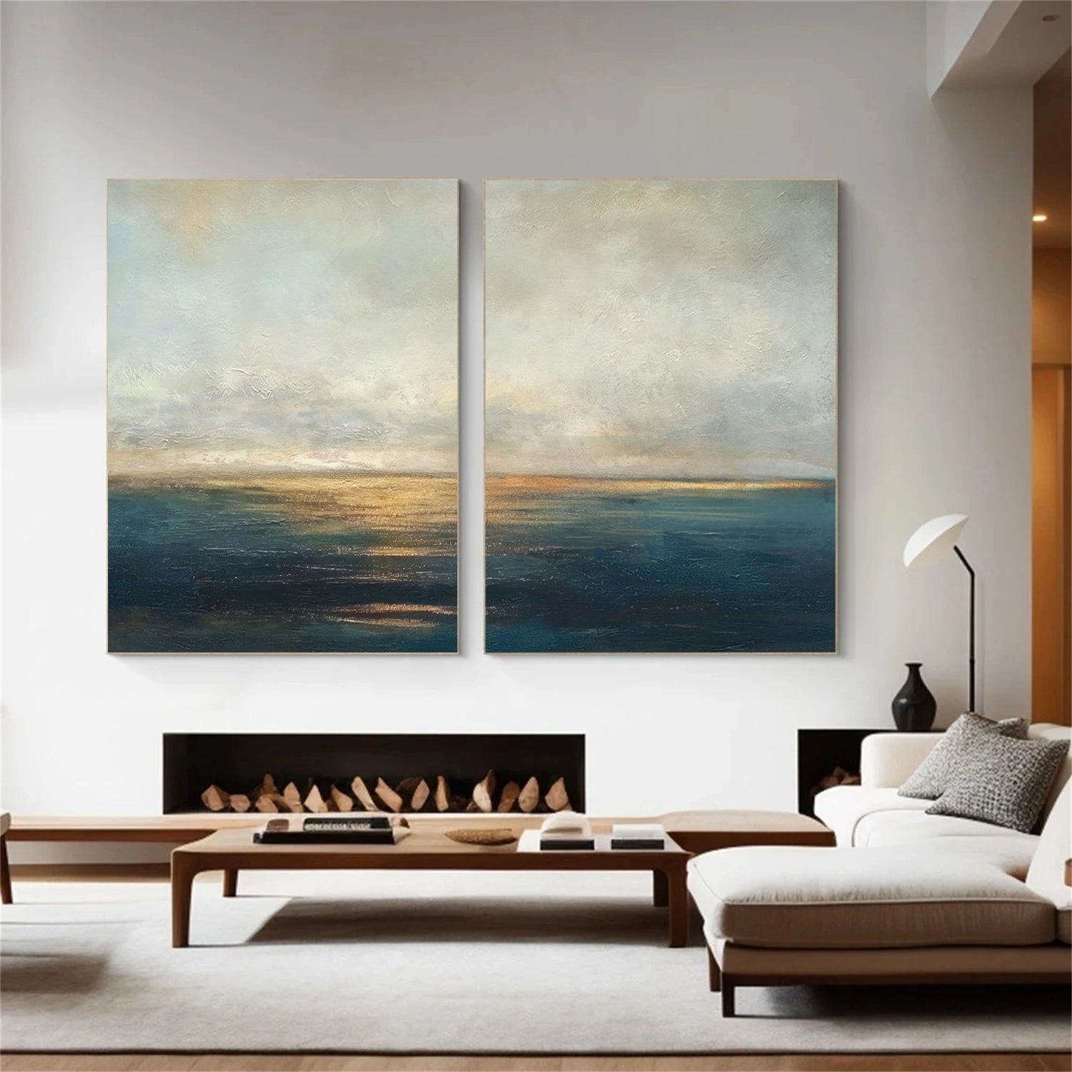 Blue and Gold Abstract Canvas Art Set of 2 #WS905