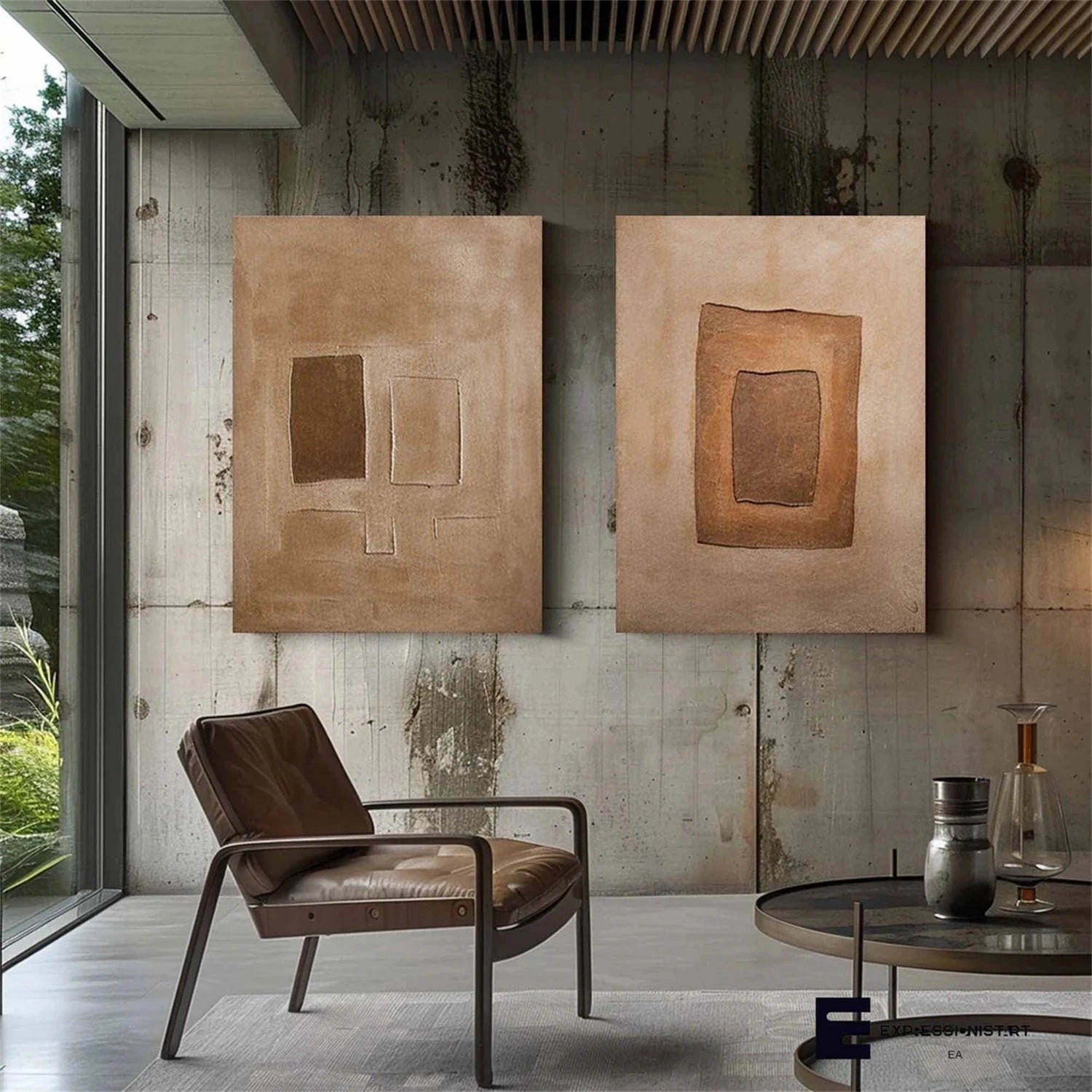 Minimalist Brown & Beige Art  Set of 2 #MB018