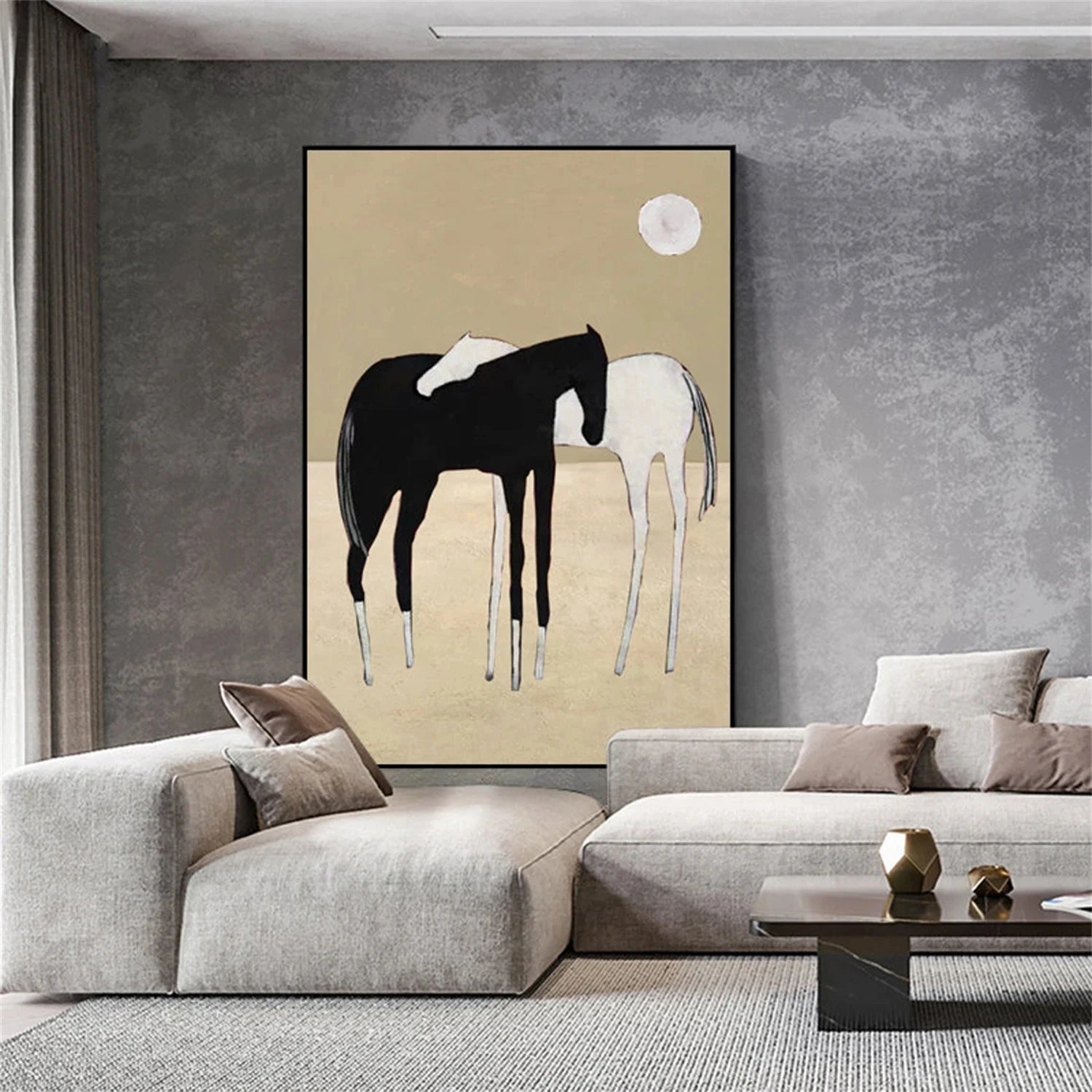 Black and White Horse Abstract Animal Wall Art #AL073