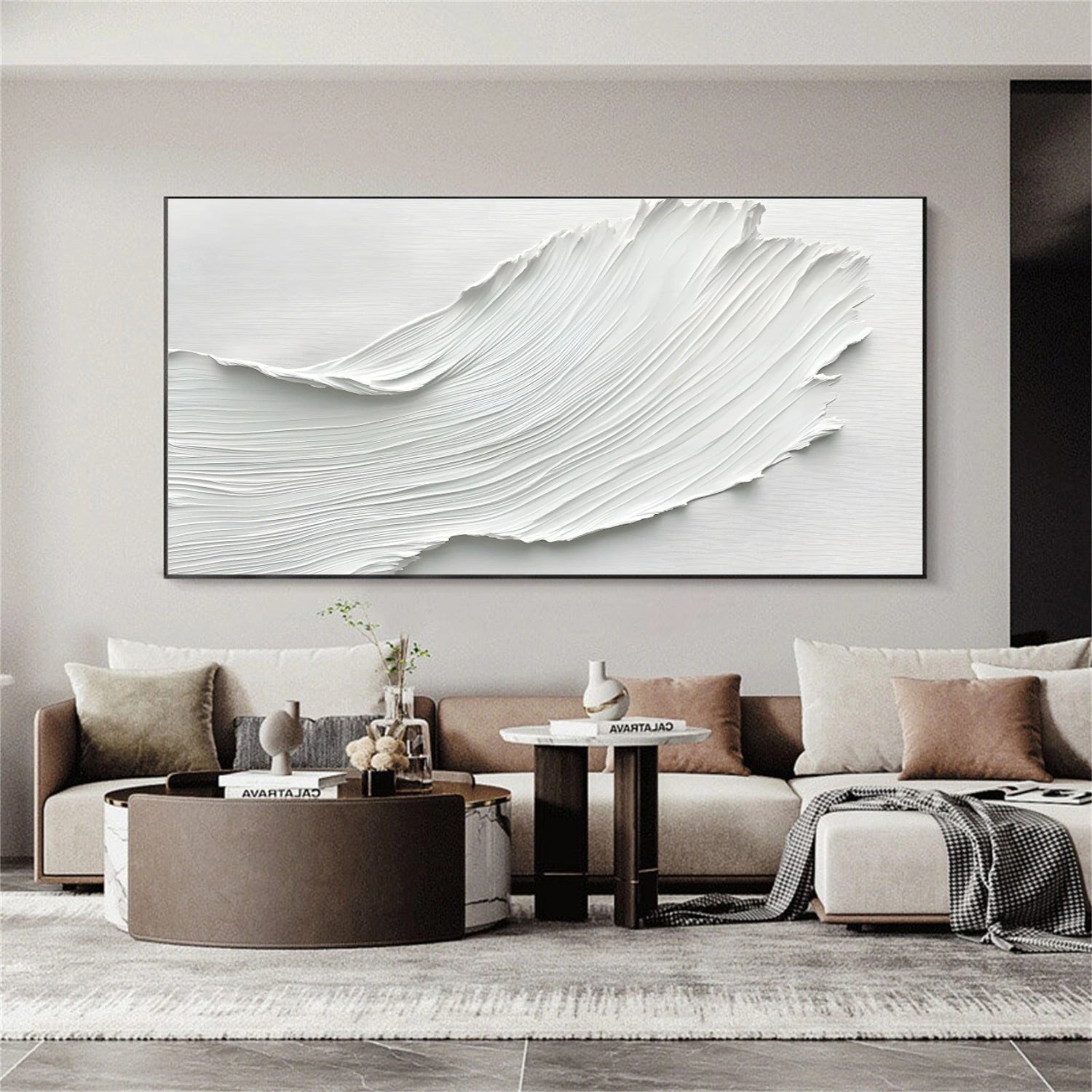 White Minimalist Textured Canvas Art #MM266