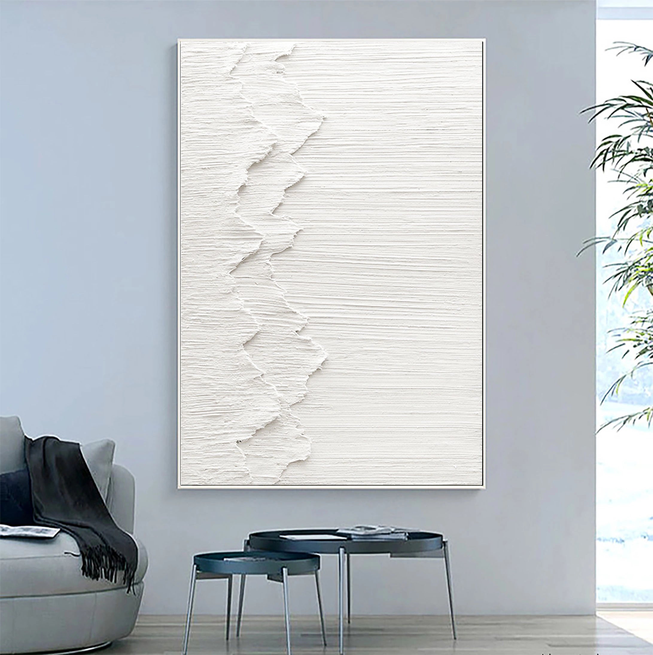 Plaster Art Minimalistic Wave Painting Wall Decor for Living Room/Bedroom