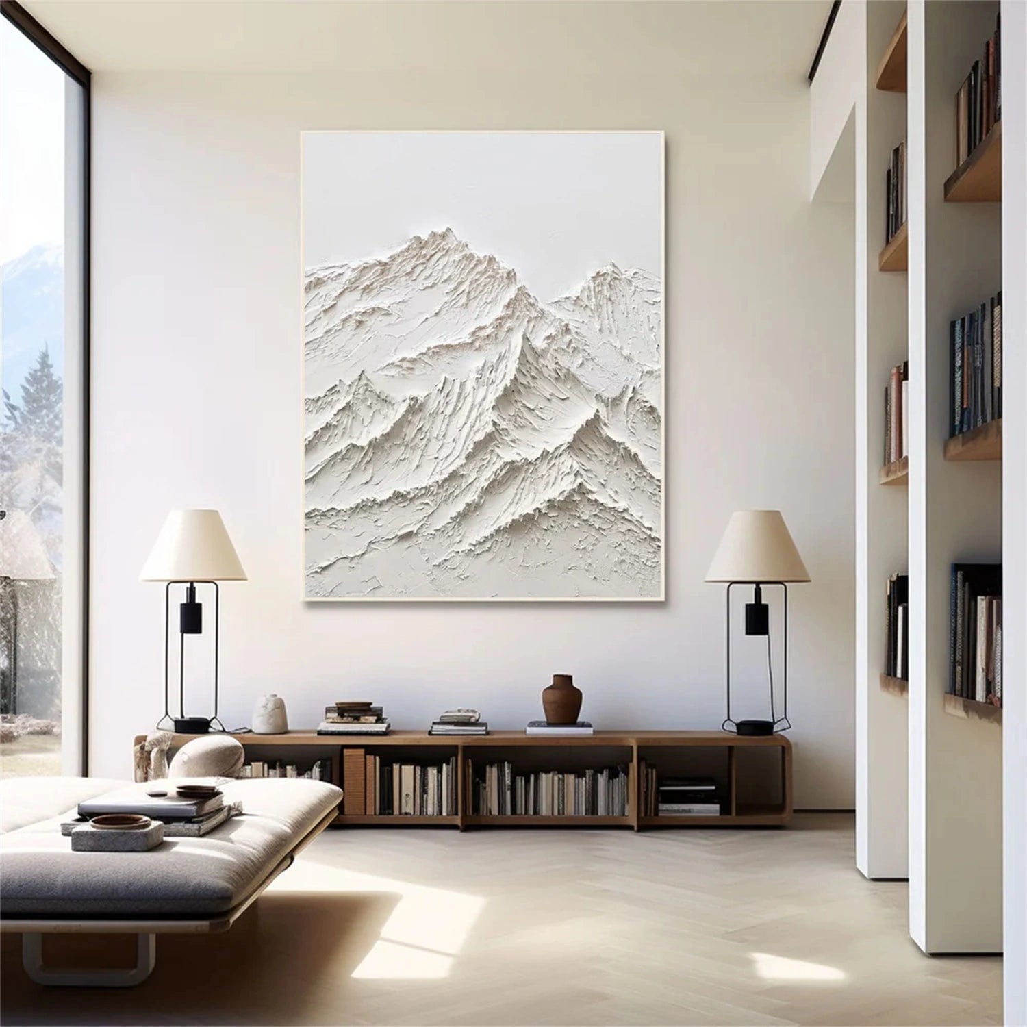 White Minimalistic Mountain Textured Art #MM209