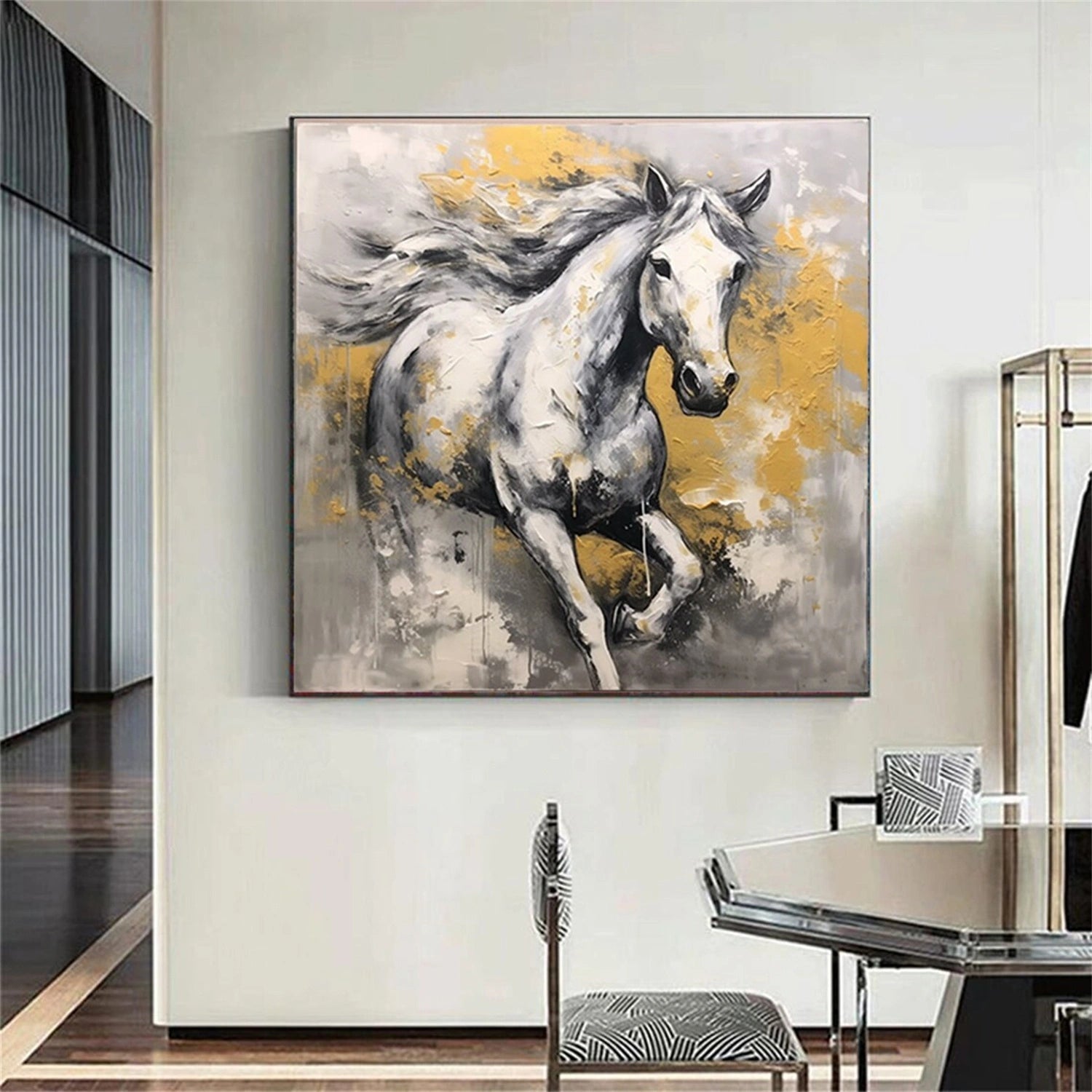 Black and White Horse Abstract Animal Wall Art #AL066