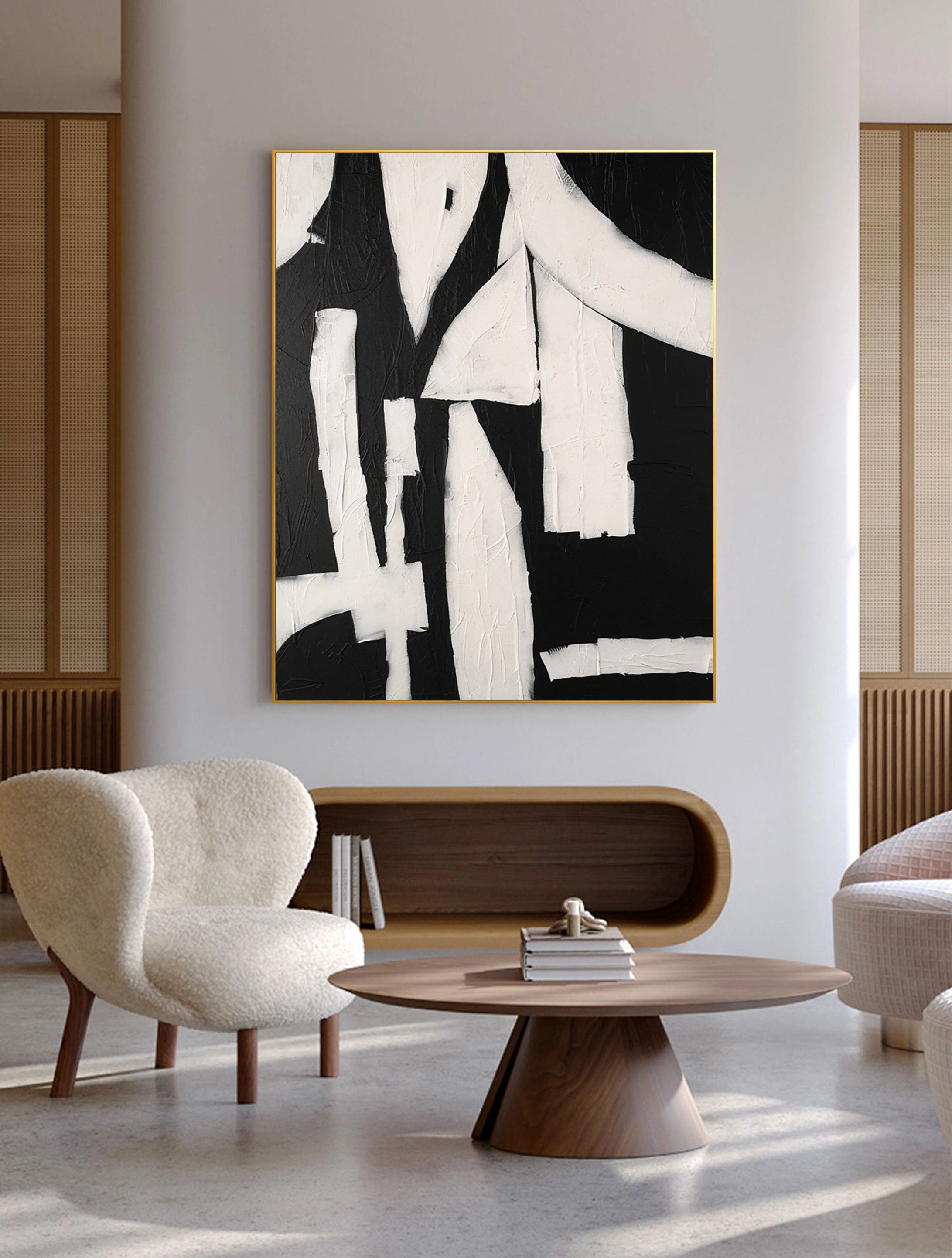 Eleanos Gallery Textured Wabi Sabi Abstract Painting Black Beige for Living Room/Bedroom