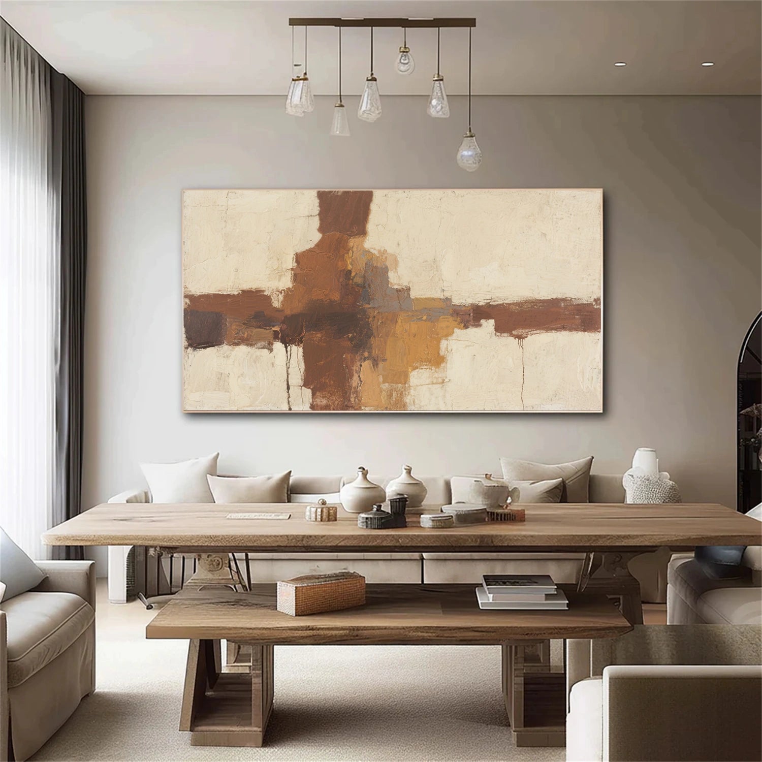 Beige and Brown Abstract Canvas Art #WS758