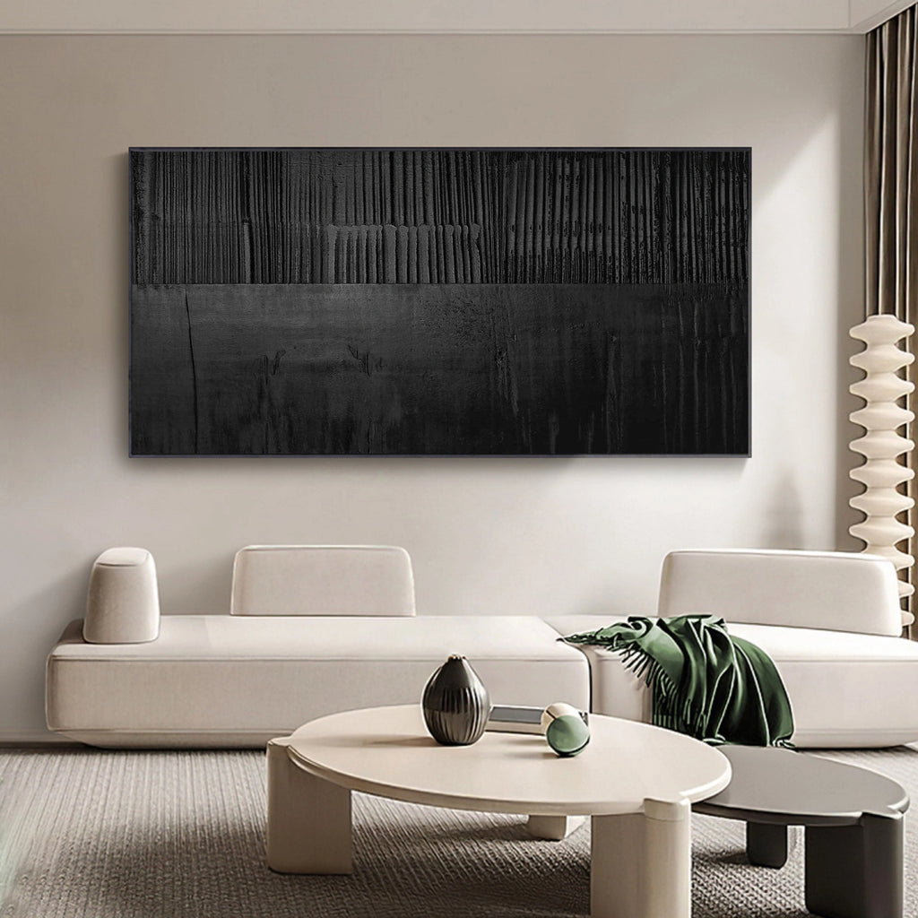 Art of Black 本立て Original Handcrafted Plaster Textured Black Painting Wall Decor