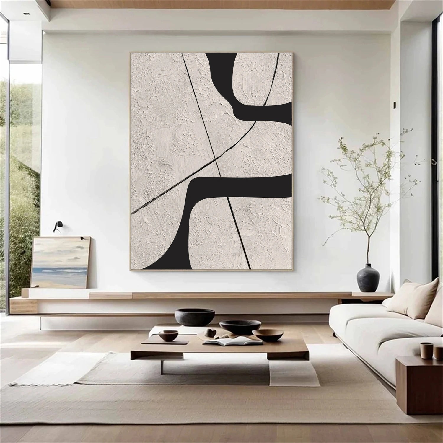 Beige & Black Abstract Textured Canvas Art #WS784