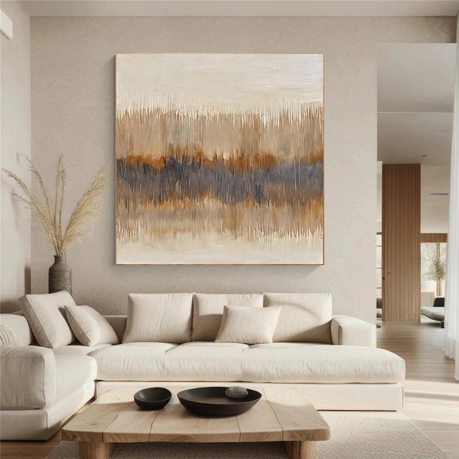 Beige and Brown Abstract Canvas Art #WS898