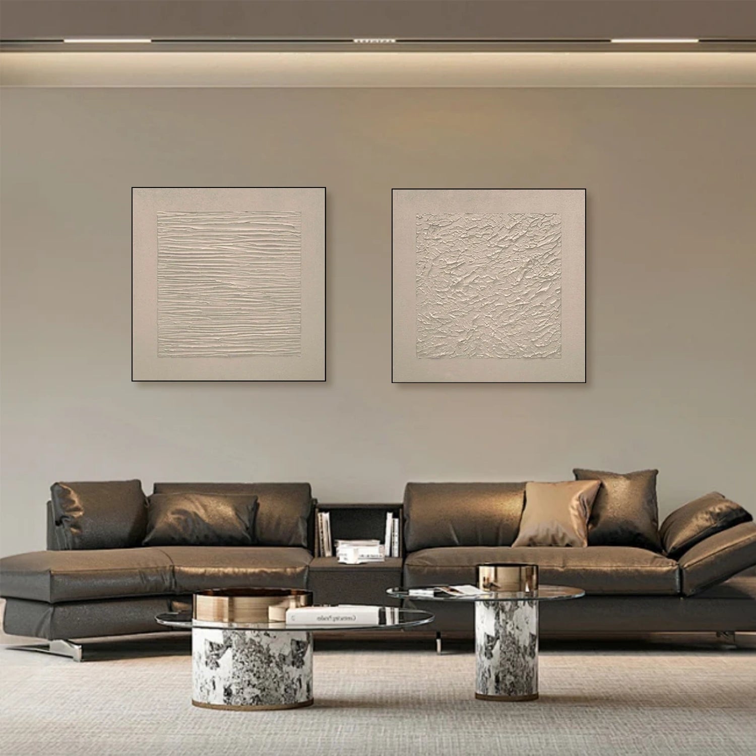 Beige Minimalist Textured Canvas Art Set of 2 #MZ105