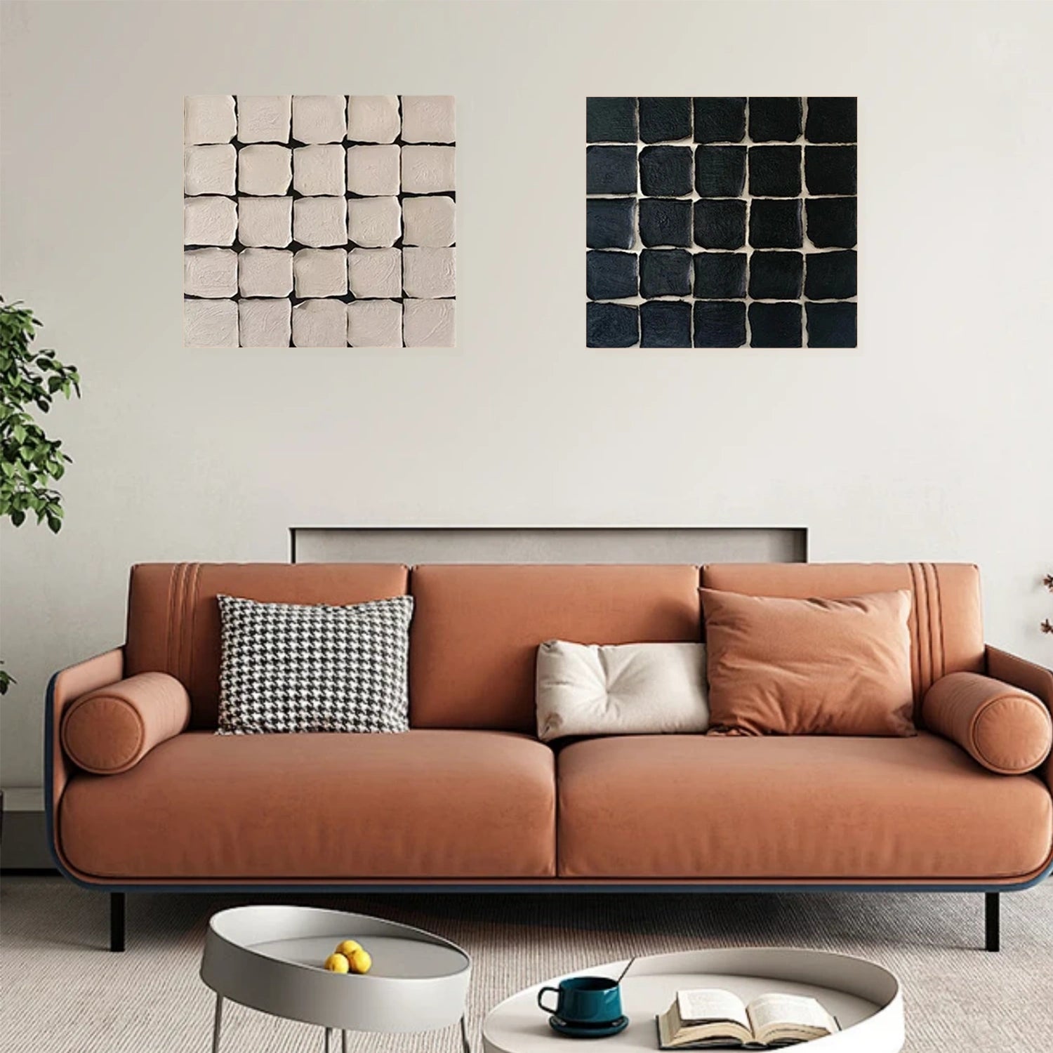 Black and Beige Minimalist Textured  Canvas Art Set of 2 #MZ100
