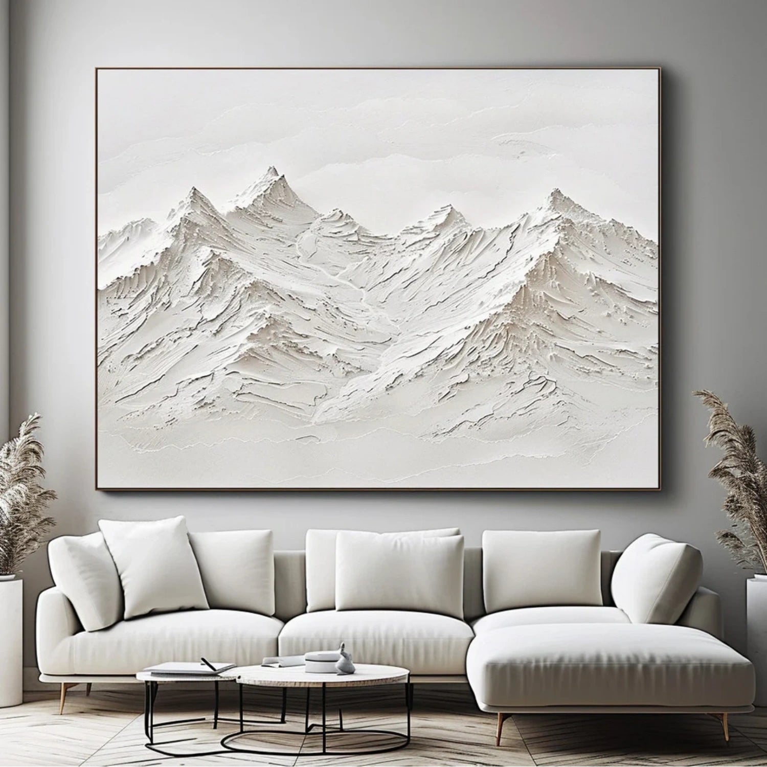 White Minimalistic Mountain Textured Art #MM206