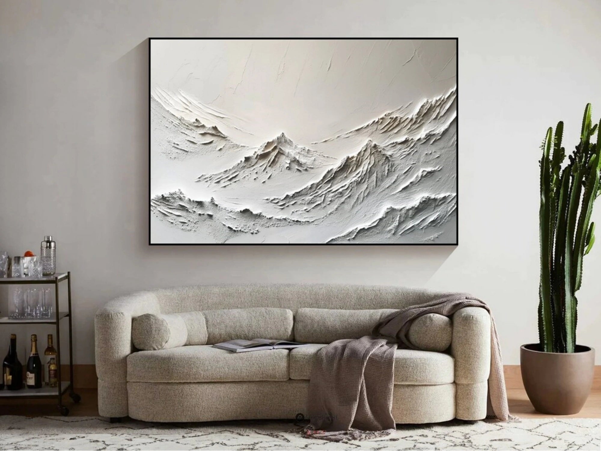 White Minimalistic Mountain Textured Art #MM207