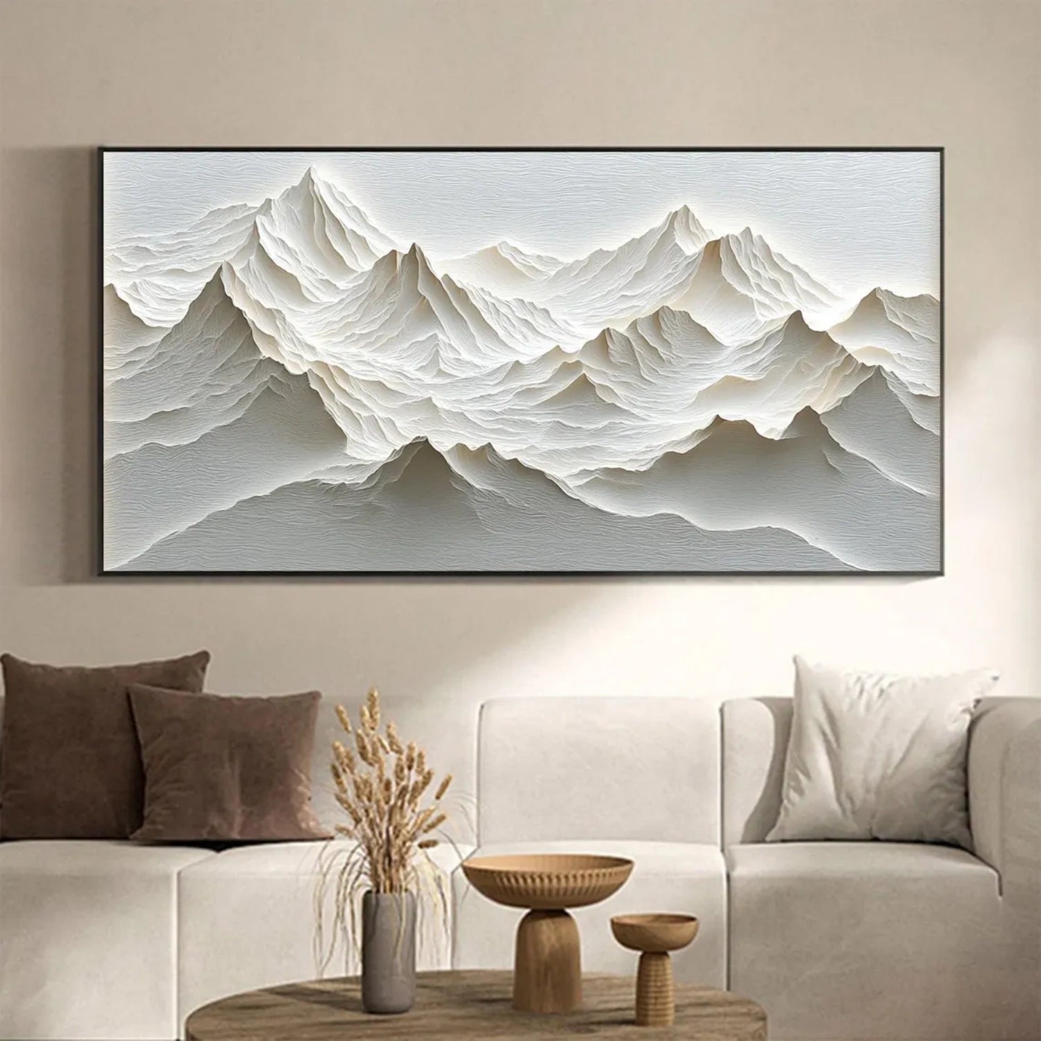 White Minimalistic Mountain Textured Art #MM210