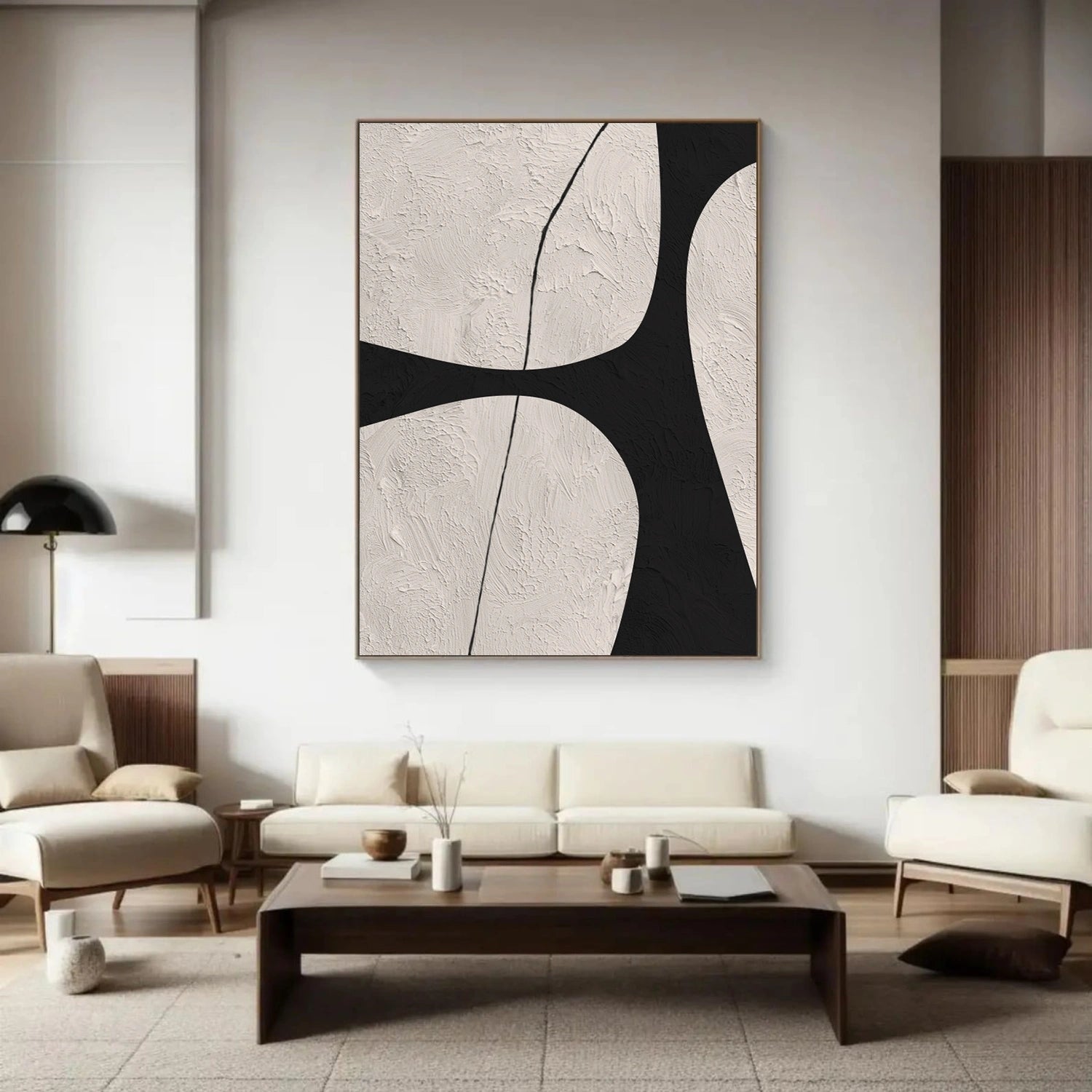 Beige & Black Abstract Textured Canvas Art #WS783