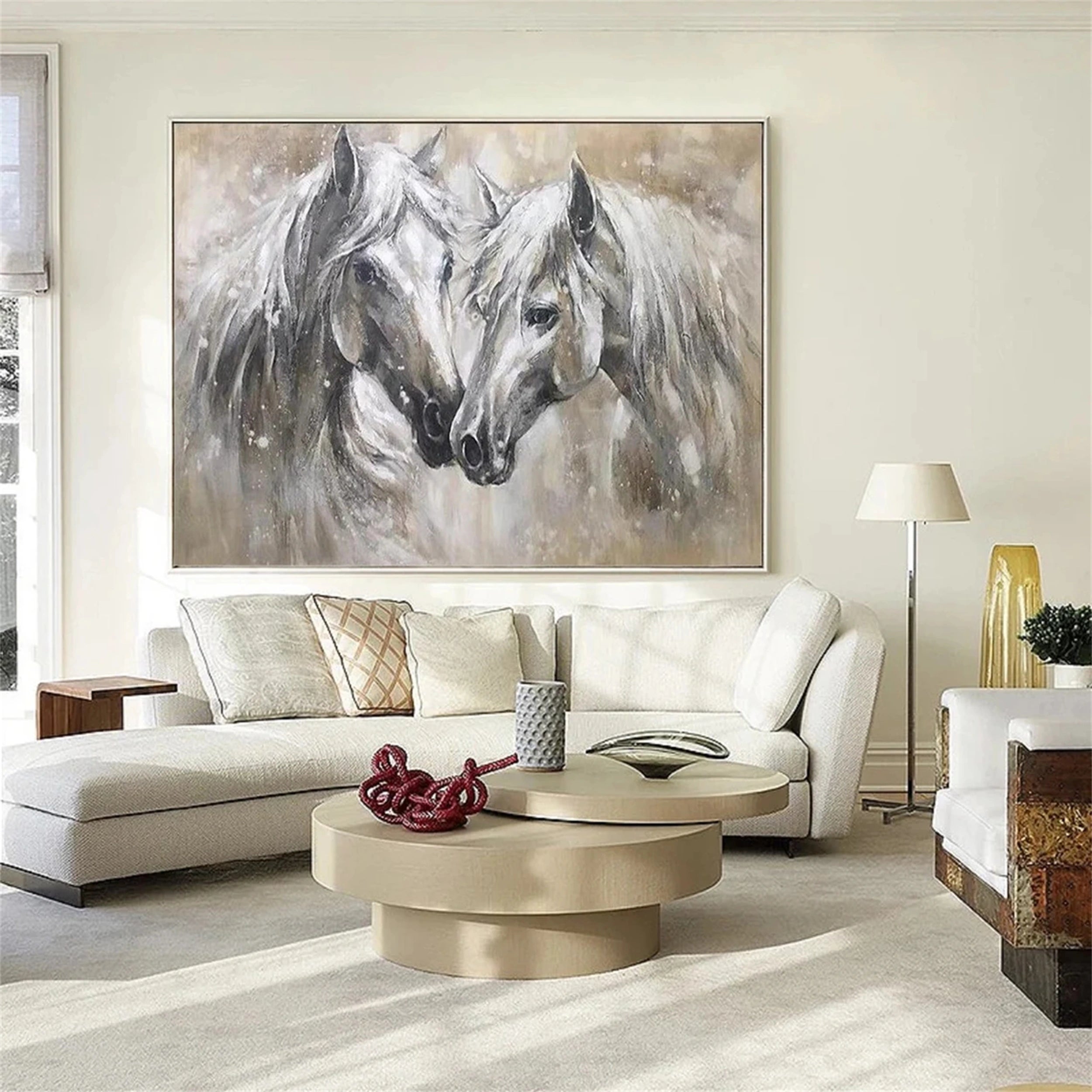 White and Black Horse Abstract Animal Wall Art #AL046