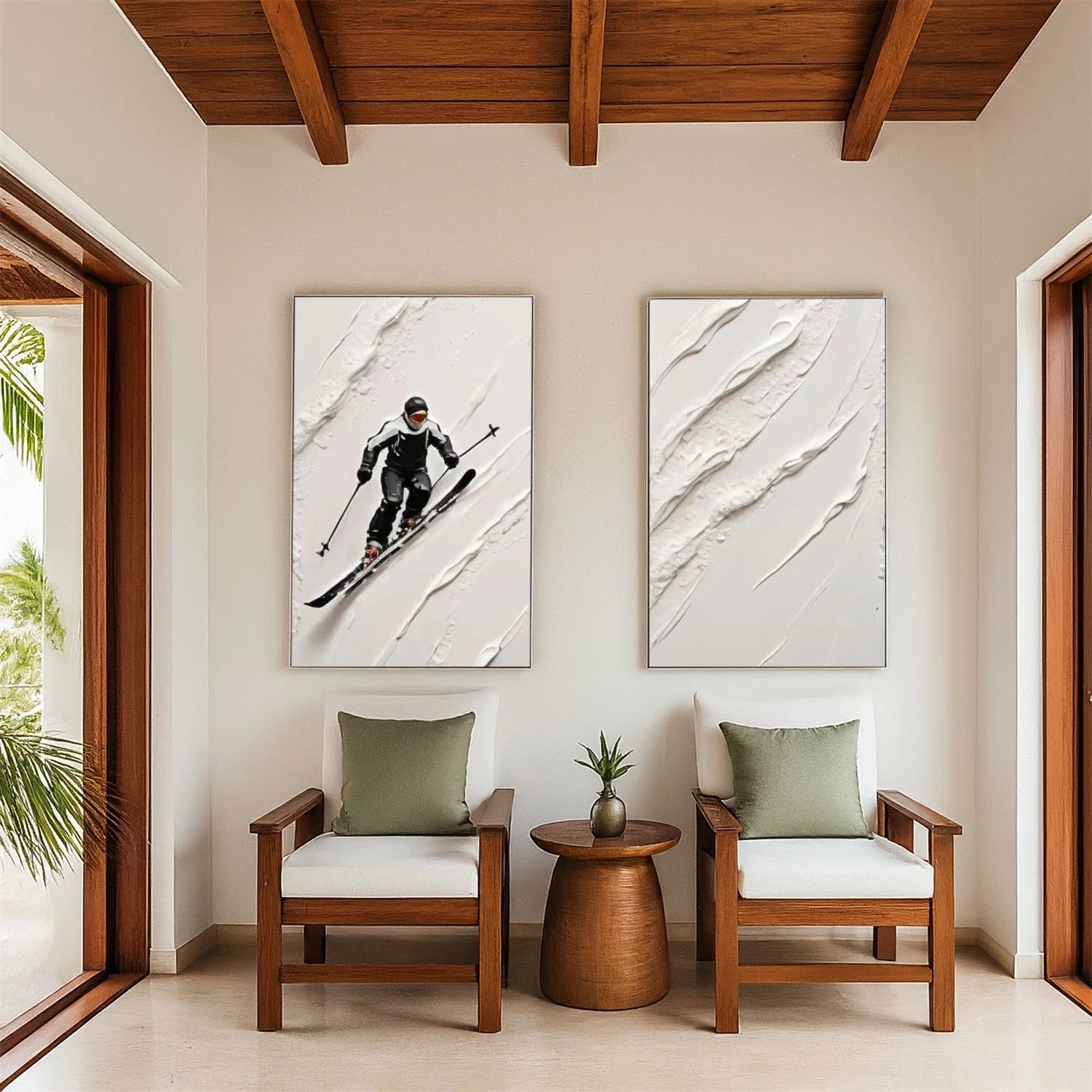 Skiing Sport Textured Wall Art Set of 2 #SA040