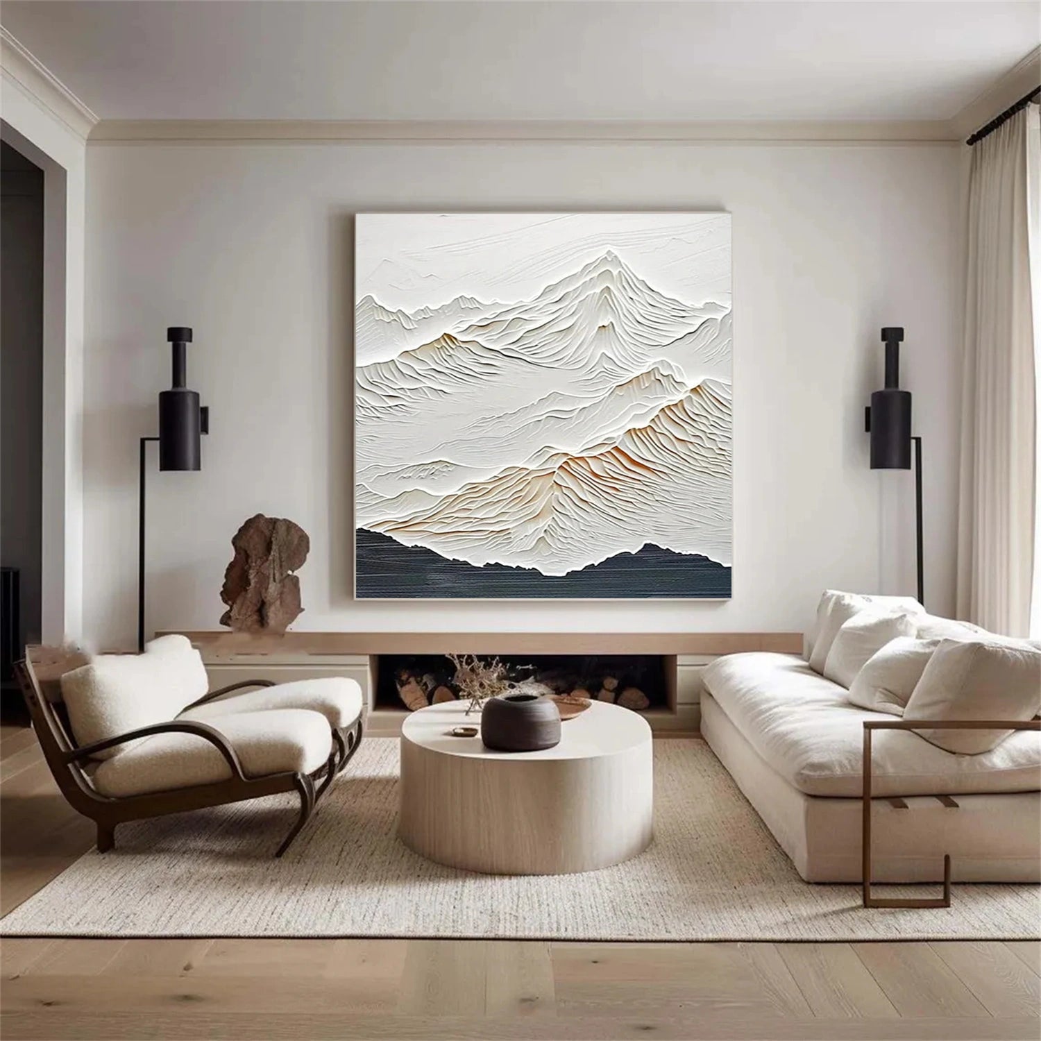 White Minimalistic Mountain Textured Art #MM221