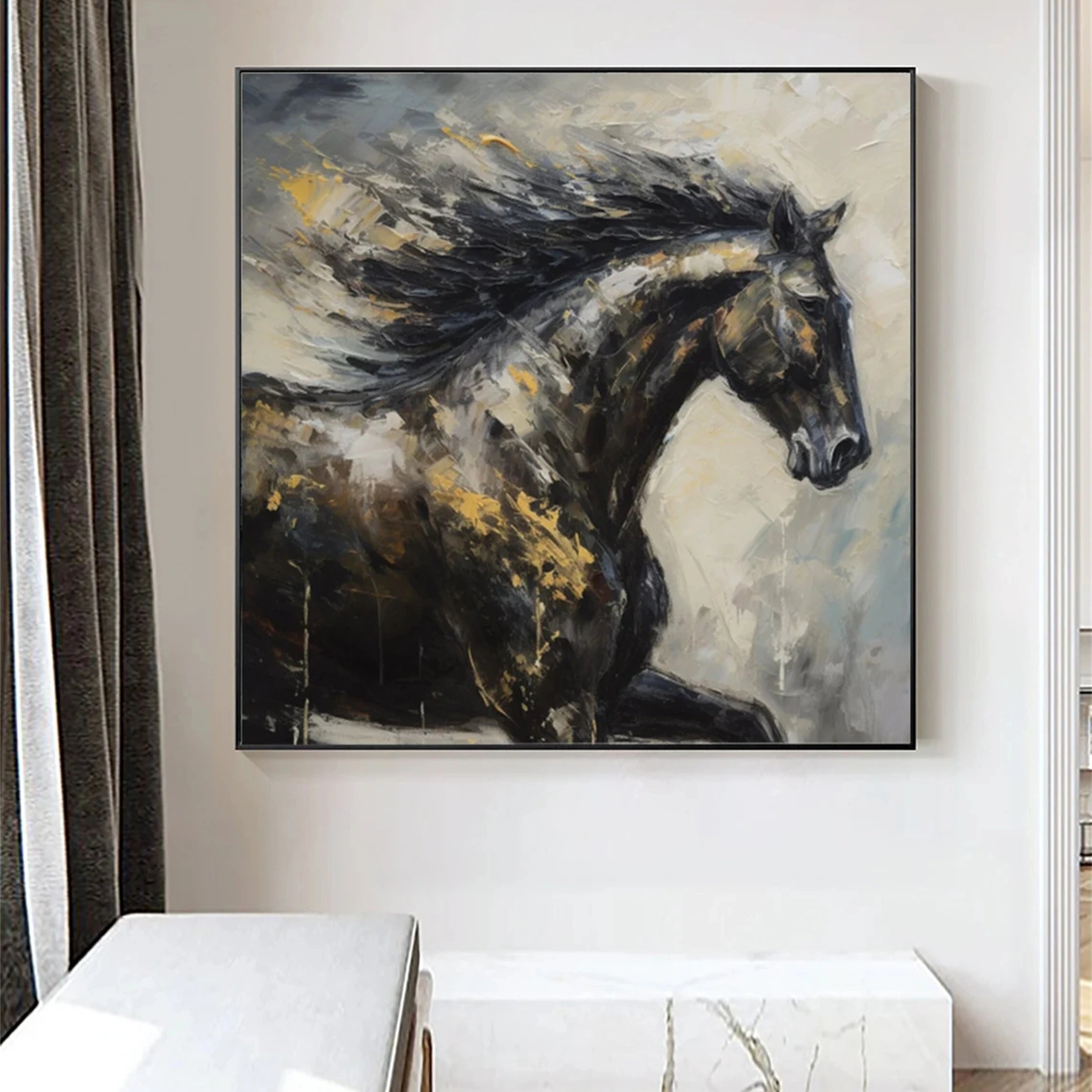 Black Horse Abstract Animal Wall Art #AL045