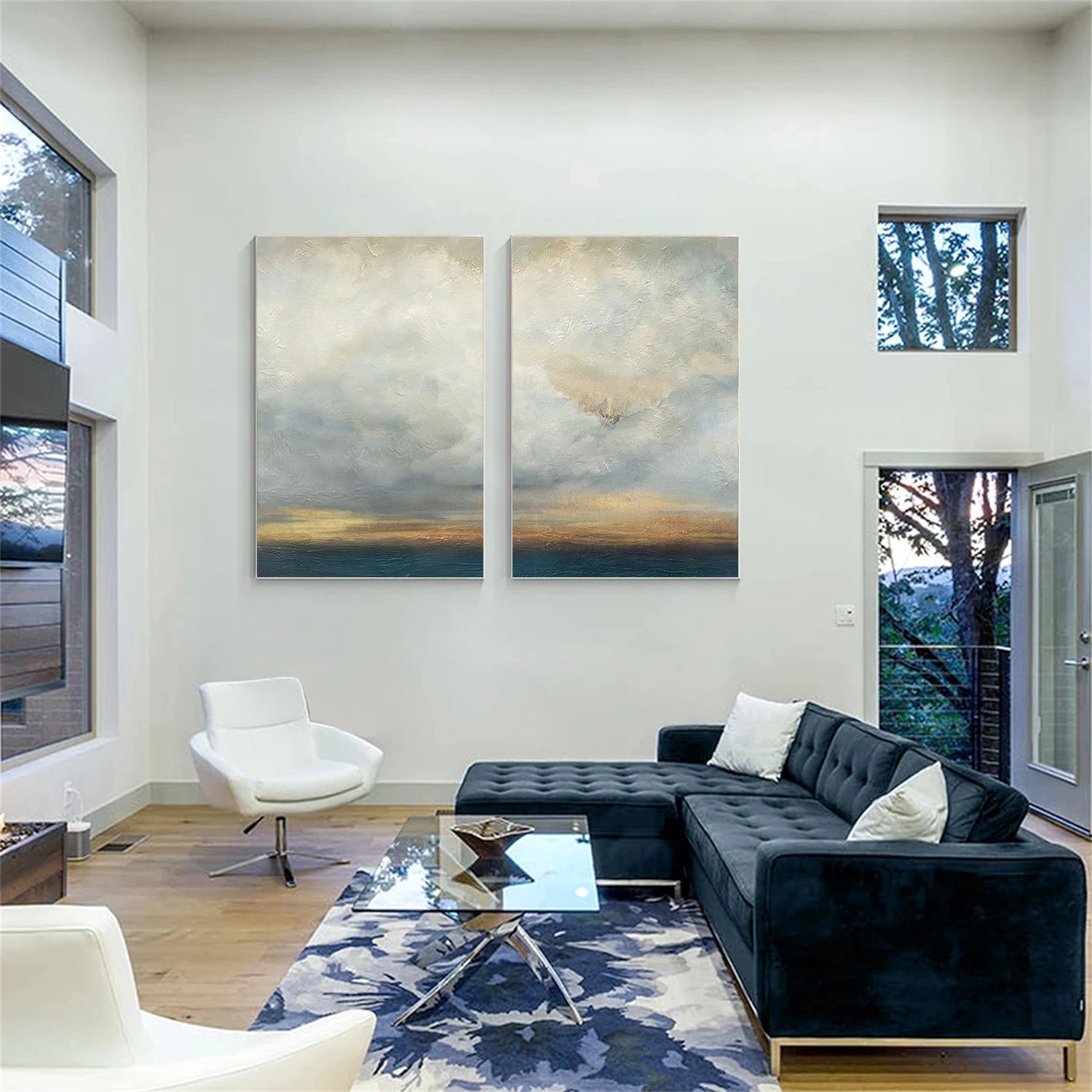 Blue and Gold Abstract Canvas Art Set of 2 #WS906