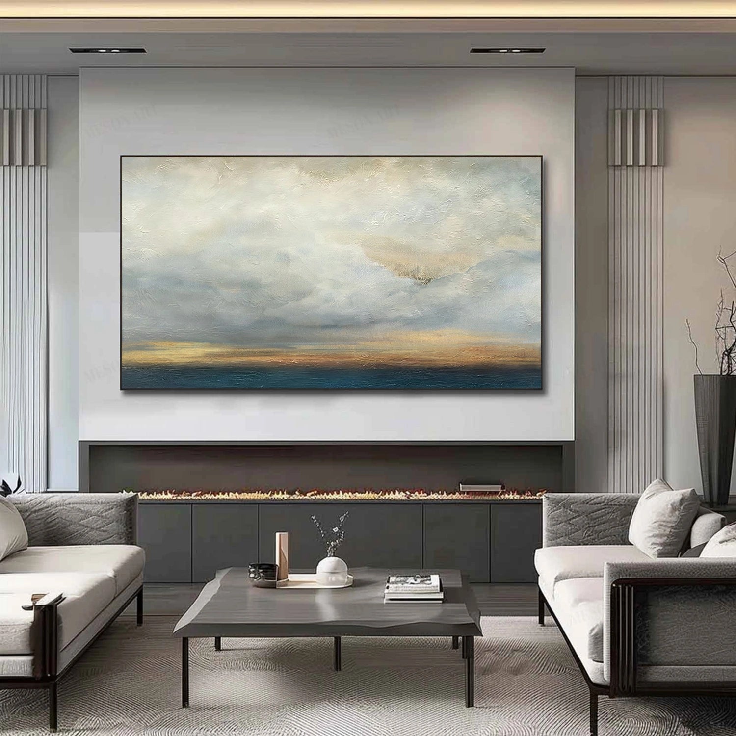 Blue and Gold Abstract Canvas Art #WS900