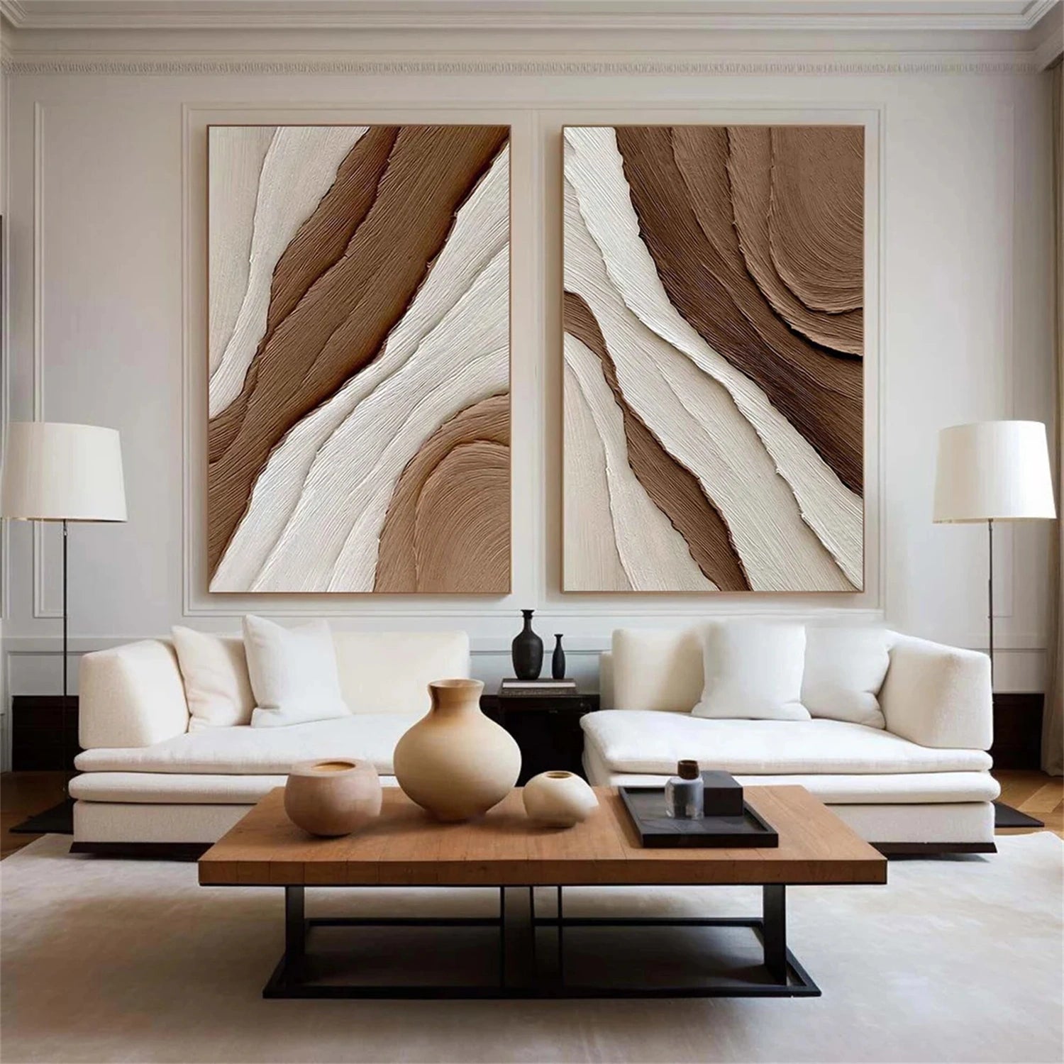 Minimalist Brown & Beige Art  Set of 2 #MB012