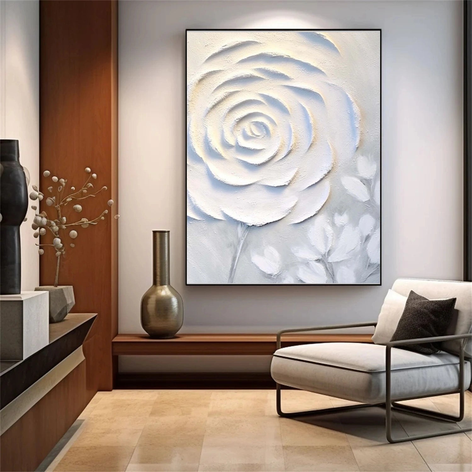 White Flower & Tree Abstract Textured Wall Art #ML139