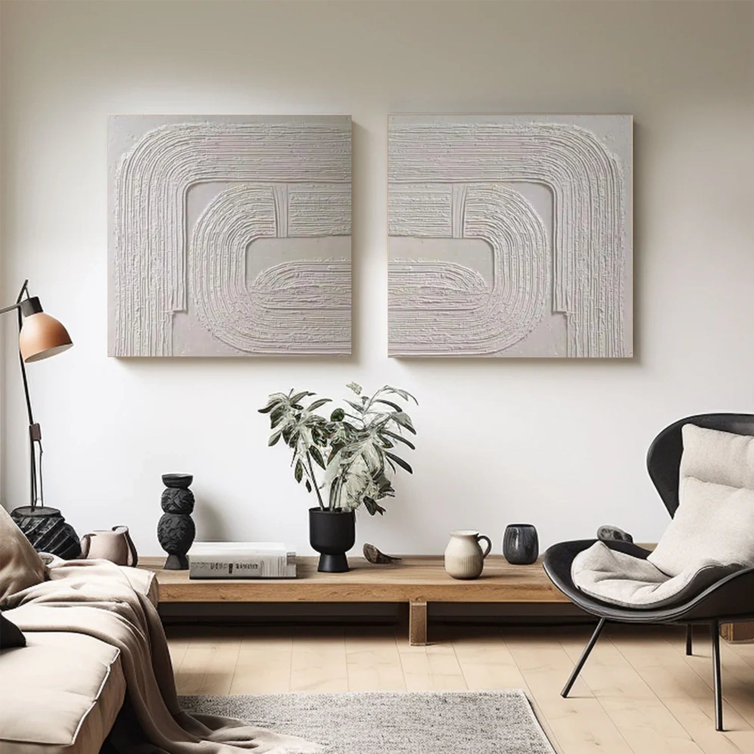 White Minimalist Textured Canvas Art Set of 2 #MZ116
