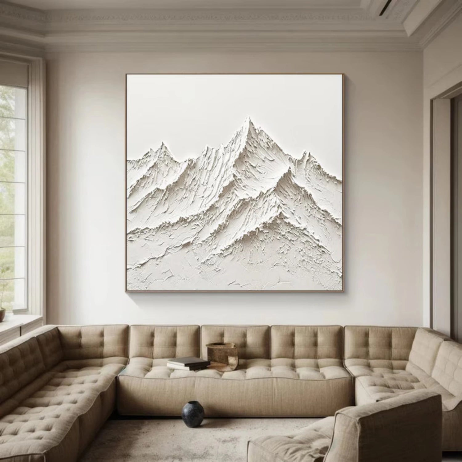 White Minimalistic Mountain Textured Art #MM204