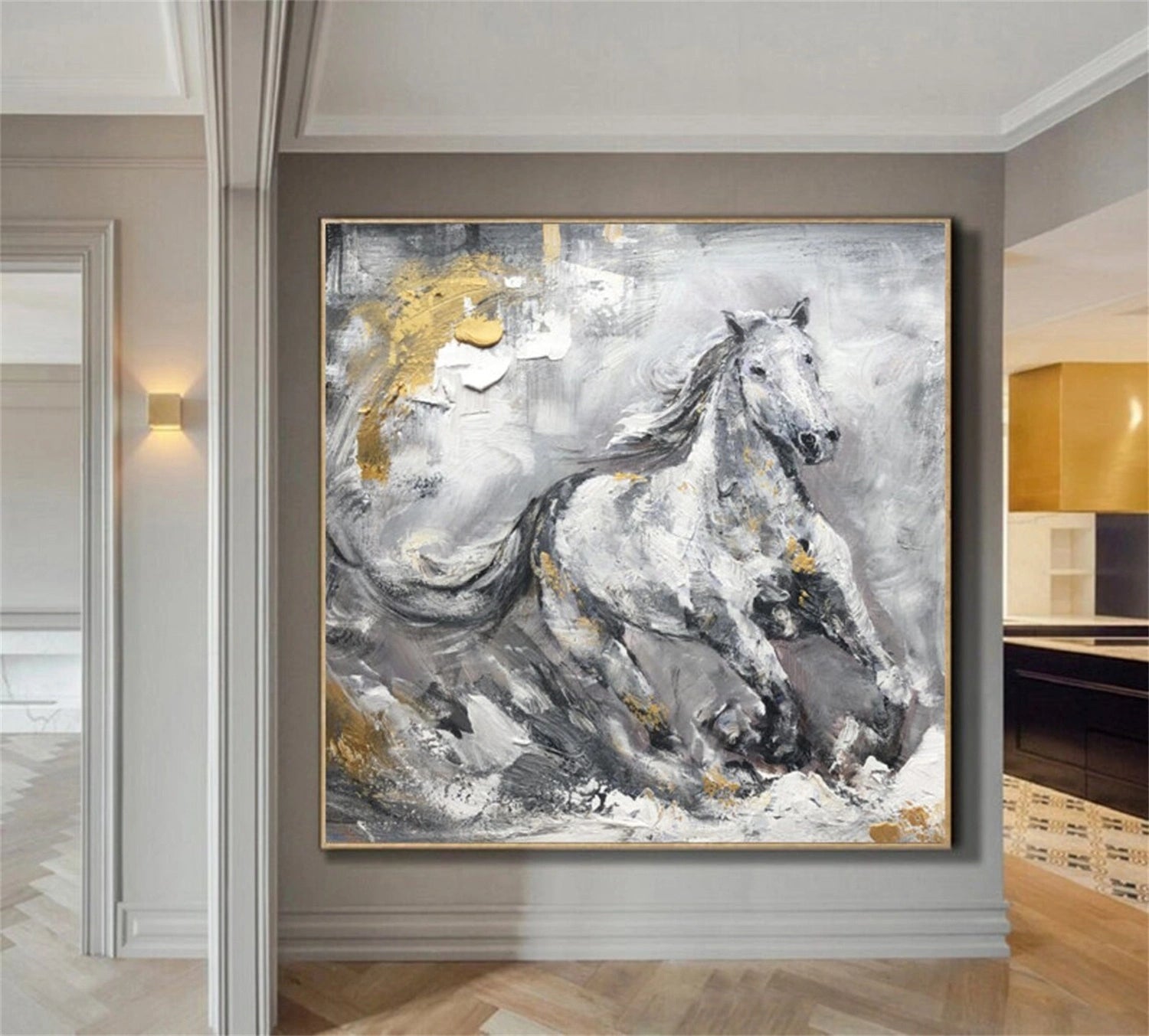 Black and White Horse Abstract Animal Wall Art #AL063