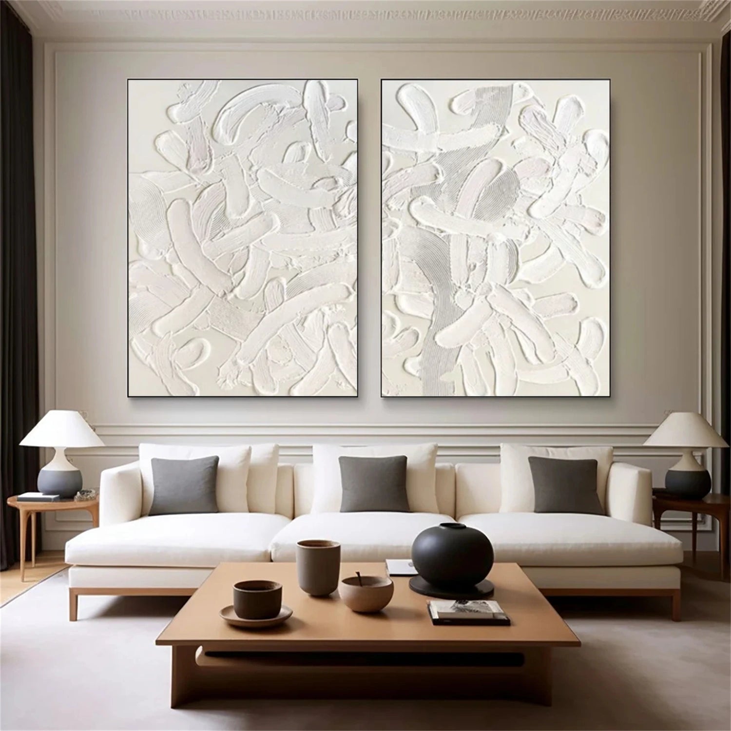 White Minimalist Textured Canvas Art Set of 2 #MM291