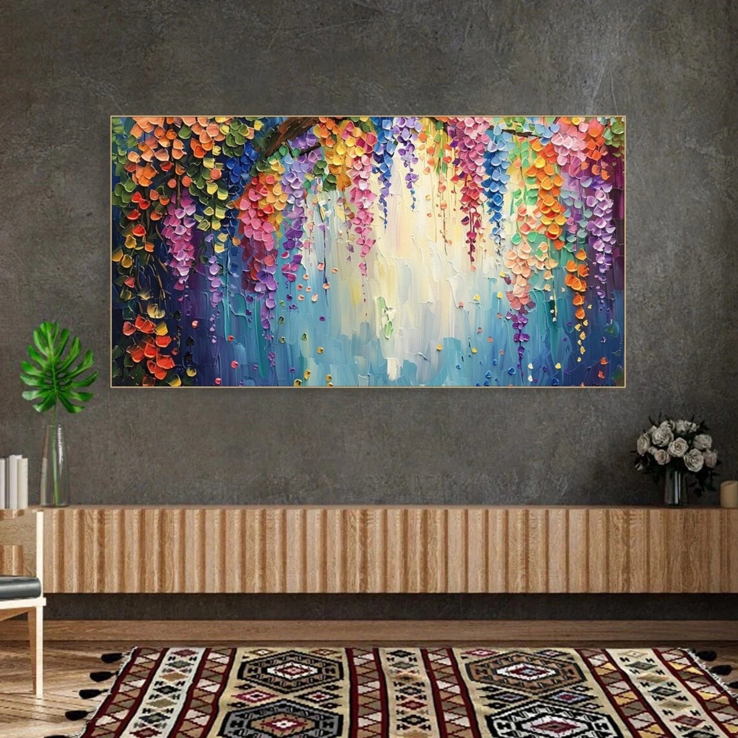 Colorful Flower & Tree Abstract Textured Wall Art #ML068