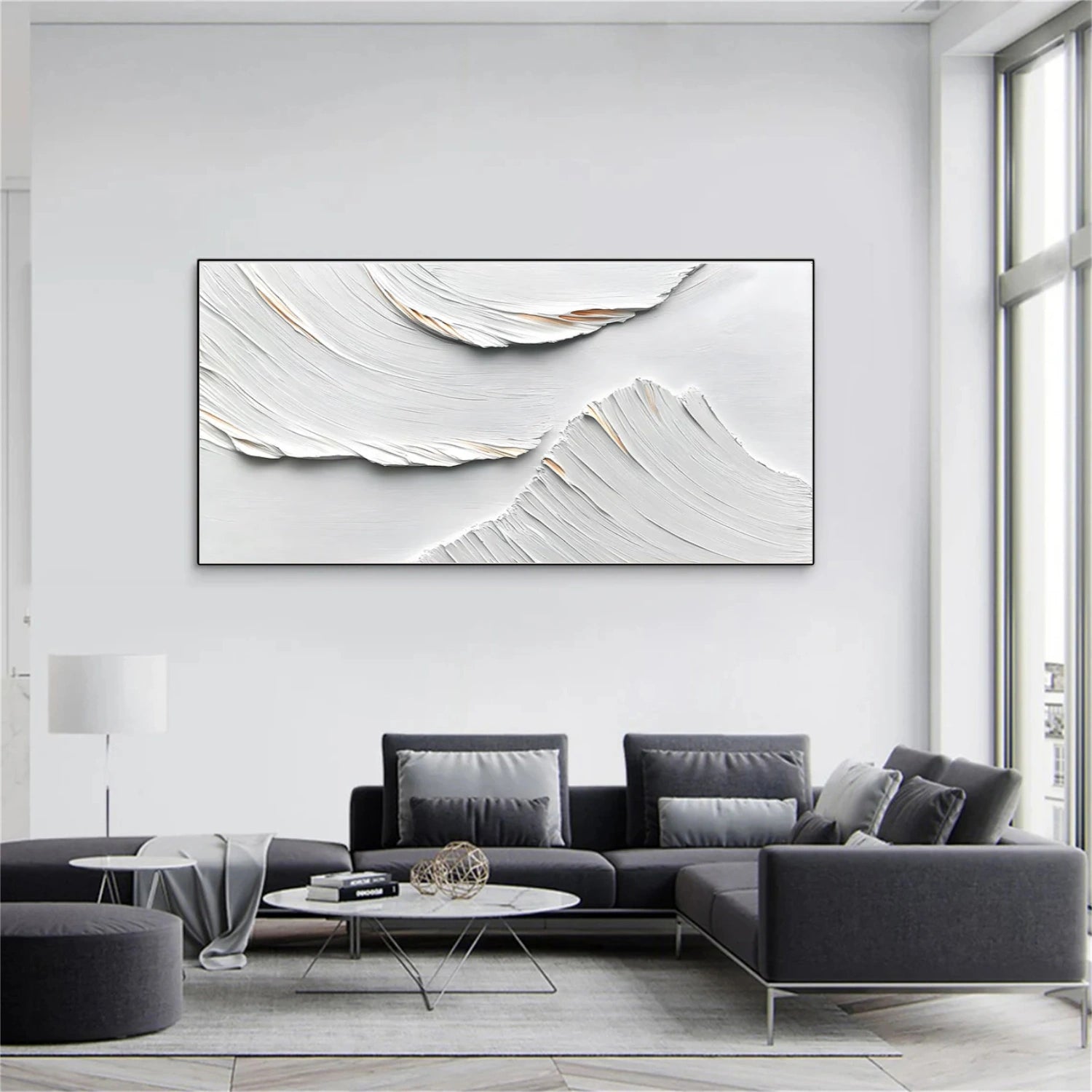 White Minimalist Textured Canvas Art #MM267