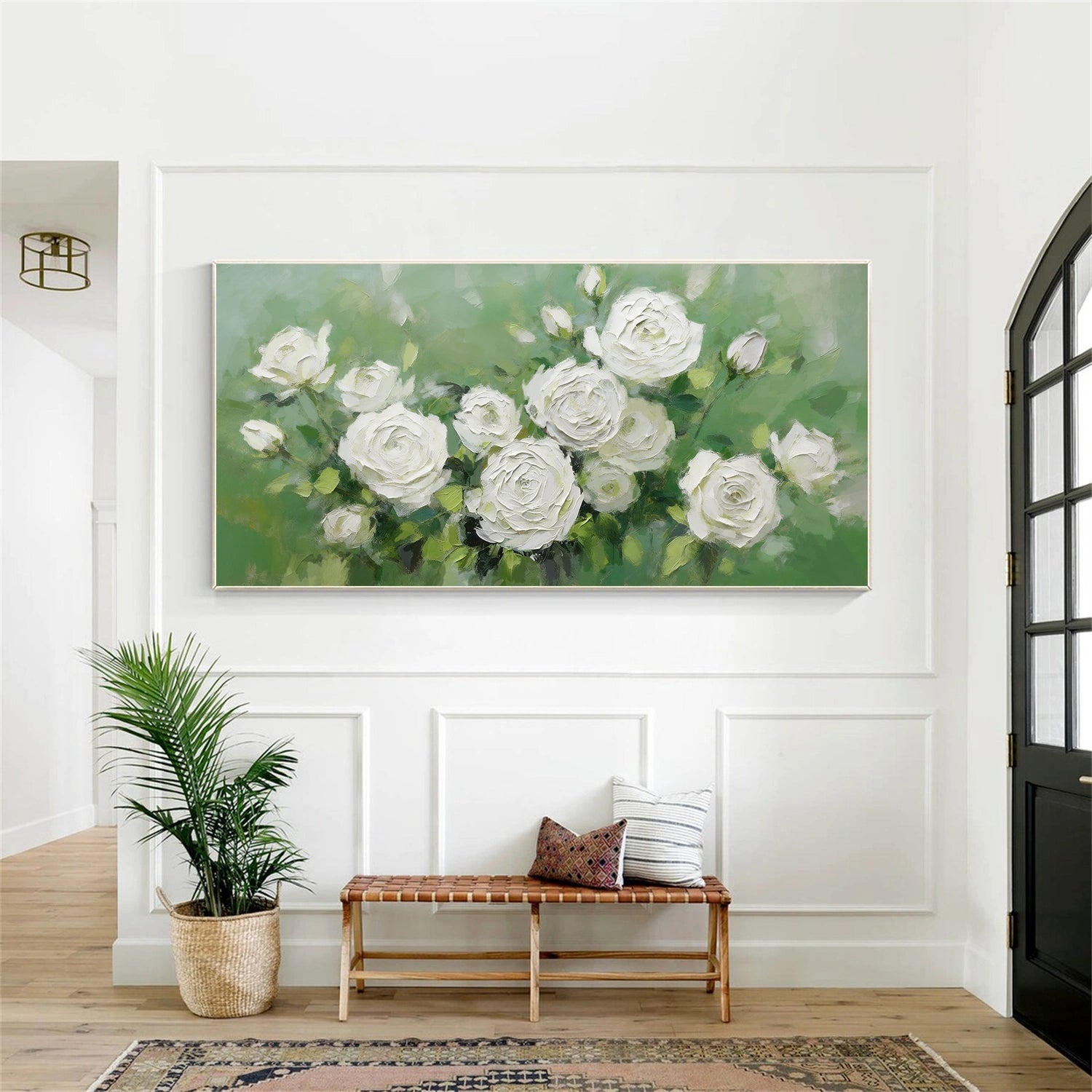 White and Green Flower & Tree Abstract Textured Wall Art #ML214