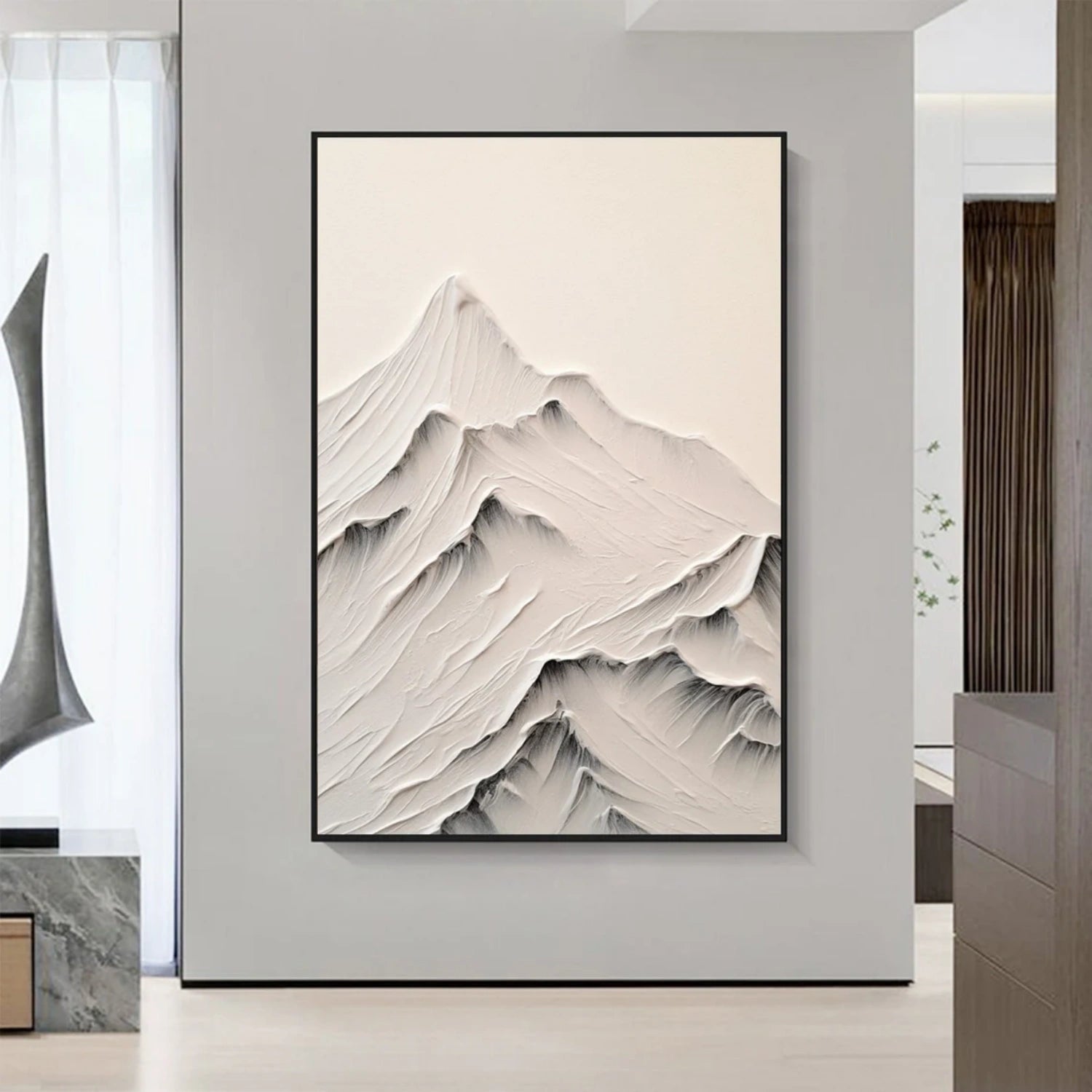 White Minimalistic Mountain Textured Art #MM211