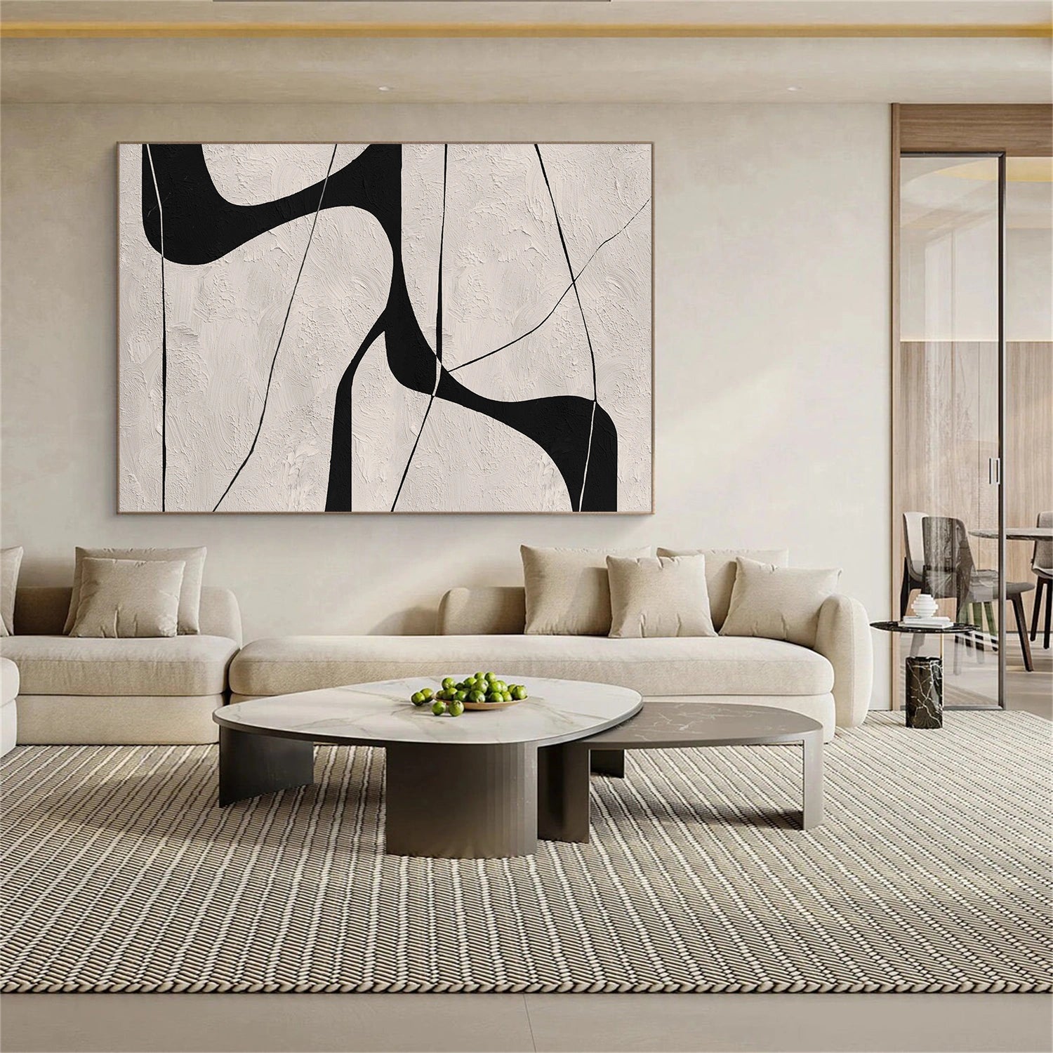 Beige & Black Abstract Textured Canvas Art #WS786