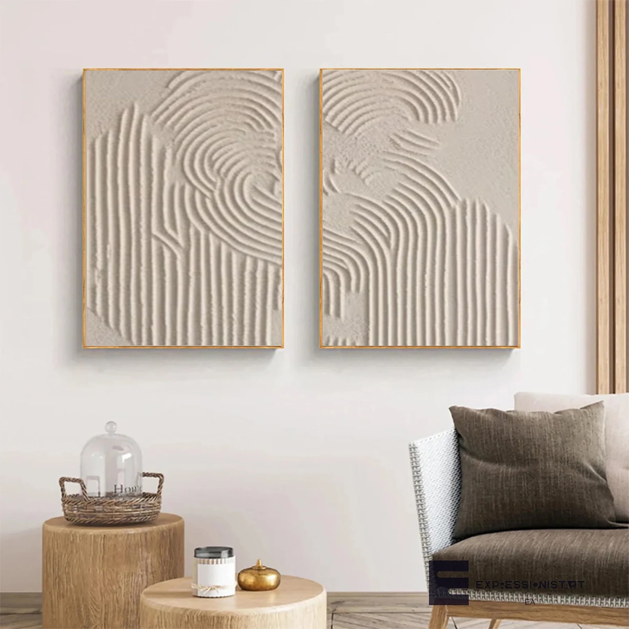 Minimalist Brown & Beige Art  Set of 2 #MB003