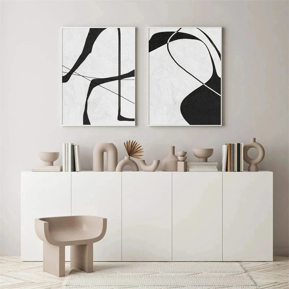 White & Black Wabi Sabi Abstract Wall Art #WS326