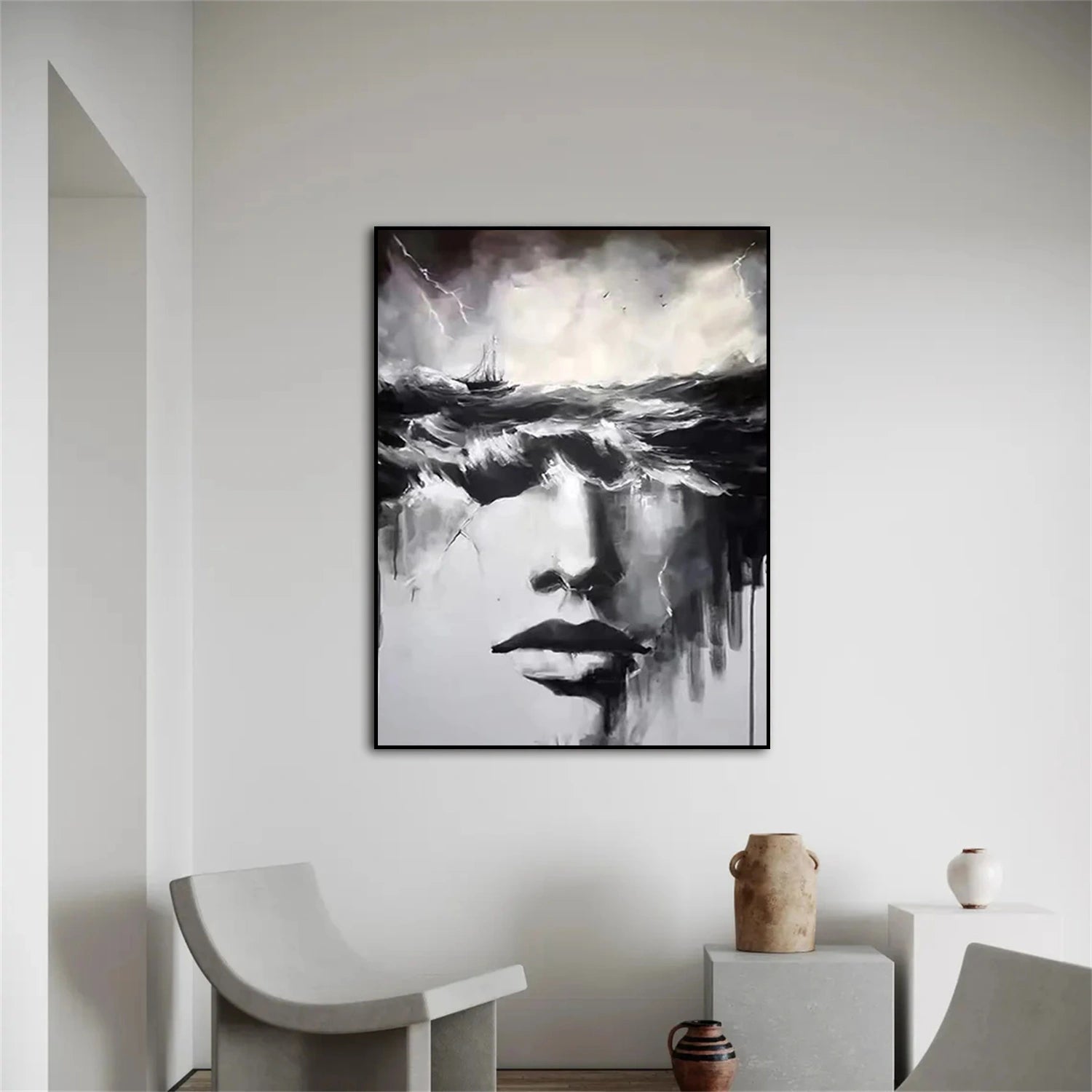 Abstract Portrait Black and White Painting #AP015