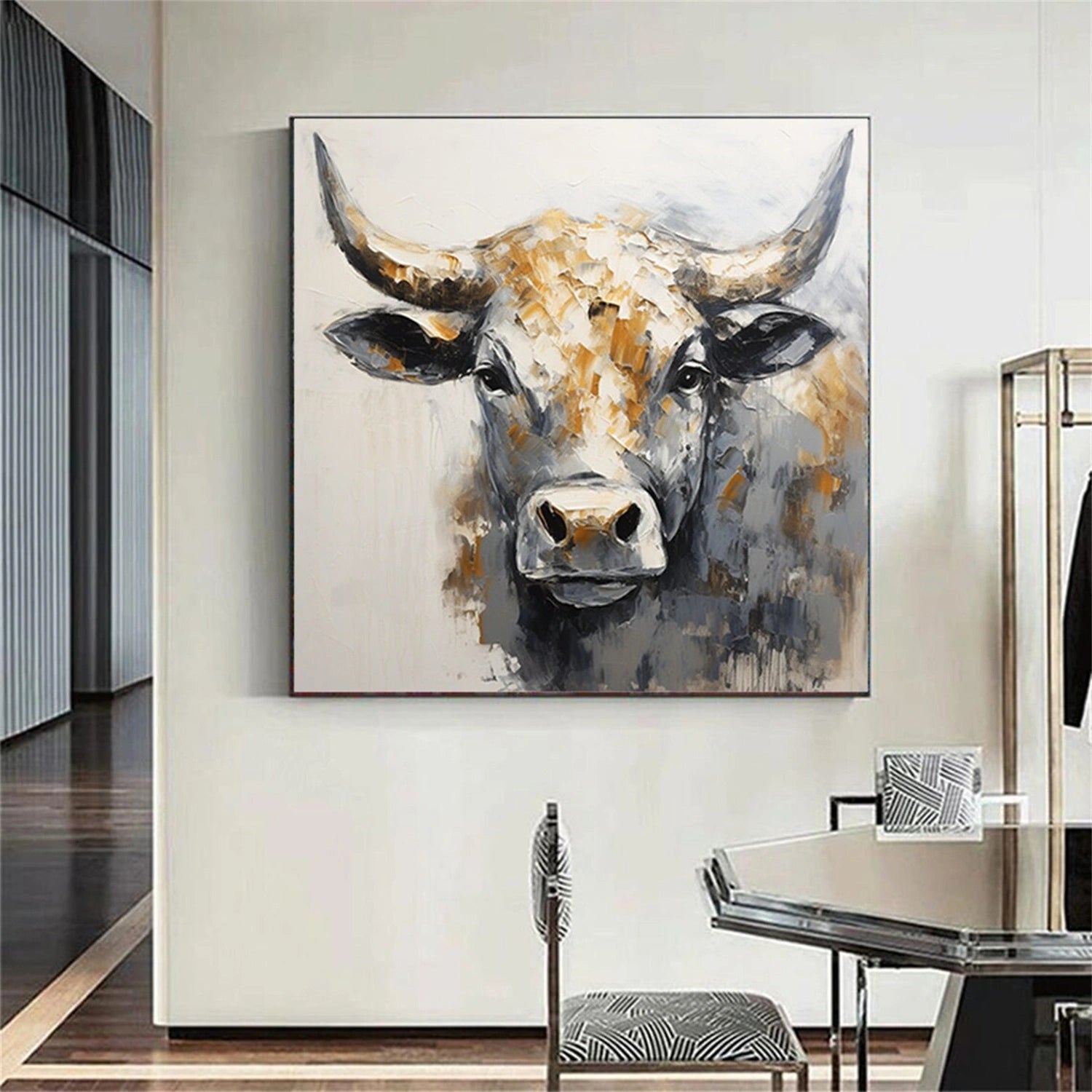 Beige and Black Abstract Animal Wall Art #AL062