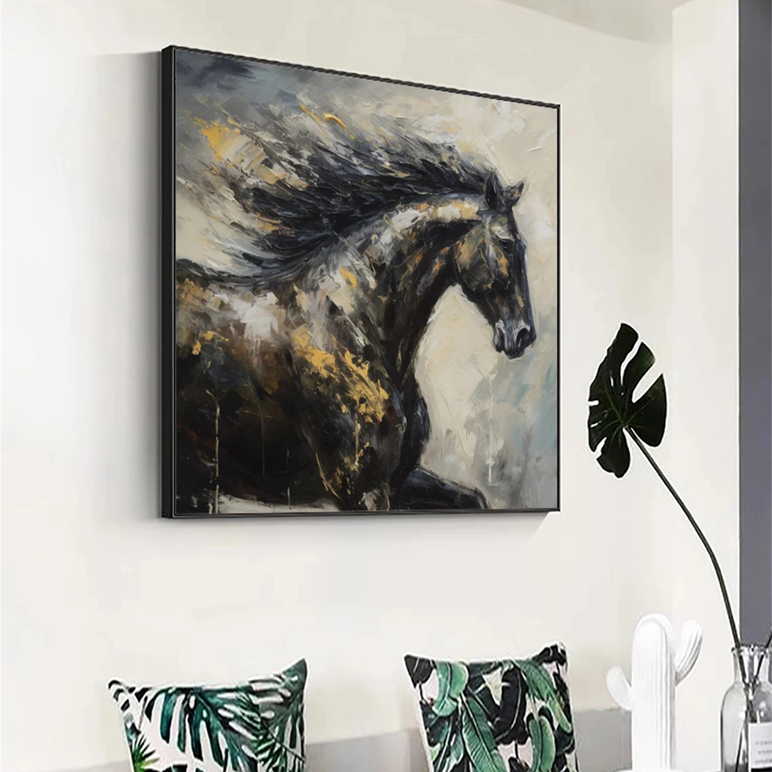 Black Horse Abstract Animal Wall Art #AL045